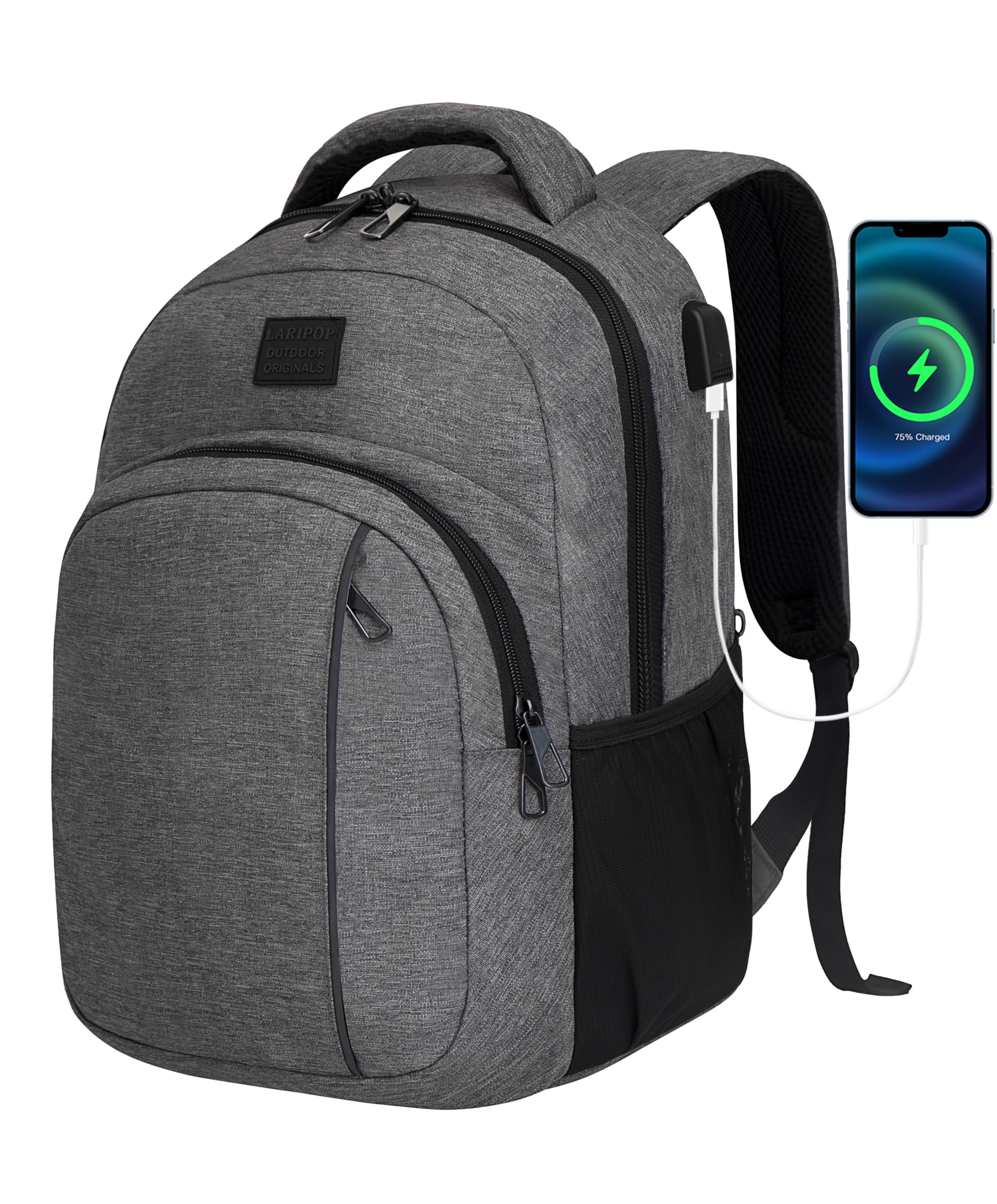 LARIPOP Travel Laptop Backpack,15.6 Inch Business Laptop backpack for Men Women with USB Charging Port,Water-Resistant Laptopack Weekender Daypack for