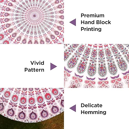 Miniatura 4 de raajsee Tapiz redondo de playa blanco y rosa, manta de playa hippieboho, manta de playa con mandalamanta de algodón indio, mantel redondo,