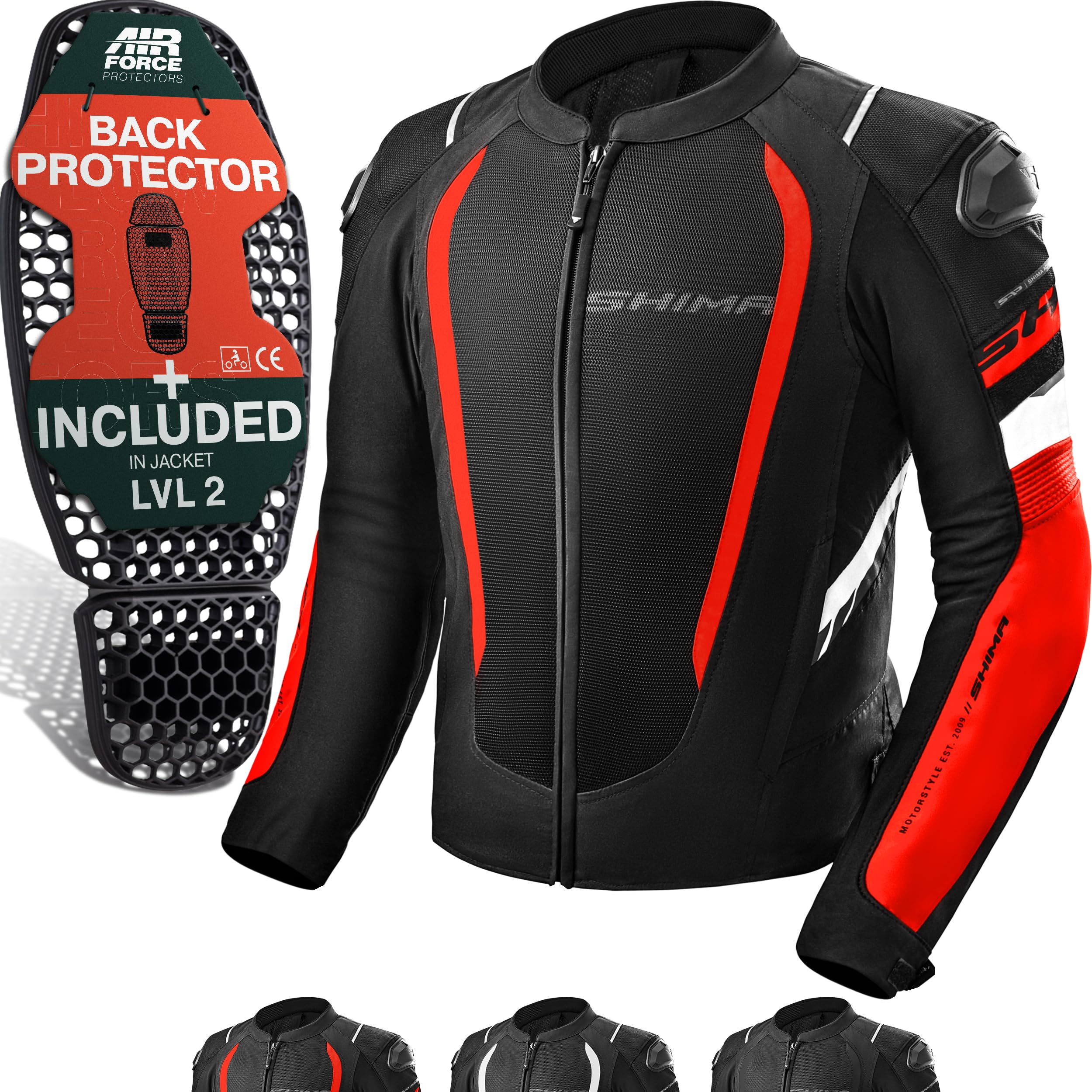 SHIMA MeshPro 2.0 Motorrad Jacke Herren mit Protektoren AirForce Rückenprotektor Motorradjacke Sommer Schulter Protektor Ellbogen Textiljacke Schutzjacken Protektorenjacke Stadt (Männer, Rot, XXL)