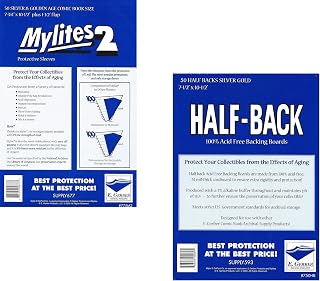 Bundle - 2 Items: 50 Mylites2 Silver/Gold Size Mylar Archival Sleeves, 50 Half Back Silver/Gold Size 24 Pt. Comic Backing Boards 775M2/750HB E. Gerber