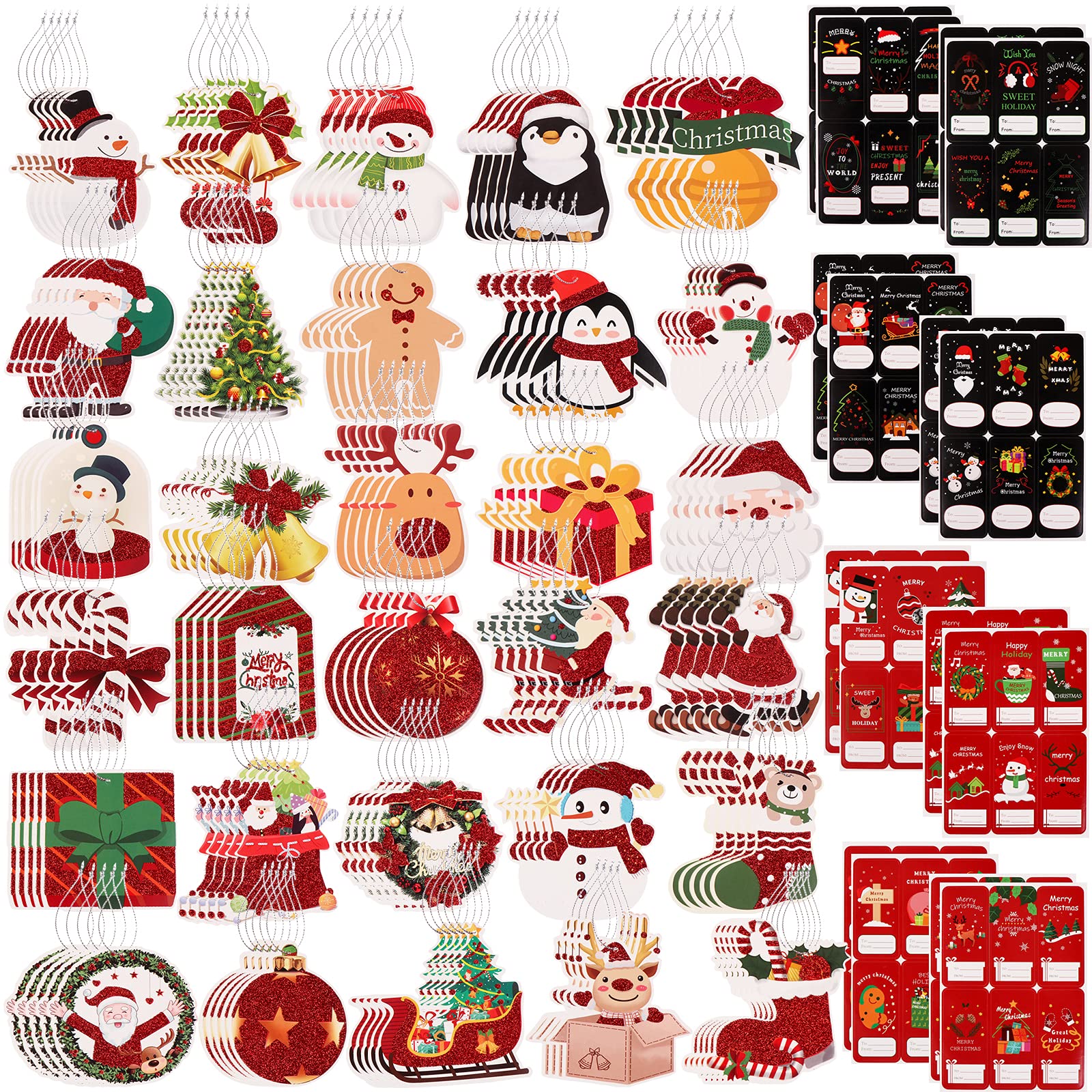 246 Pcs Christmas Gift Tags with String Hang Labels Glitter Christmas Gift Tags Self Adhesive Christmas Holiday Name Tags Stickers Christmas Labels ...