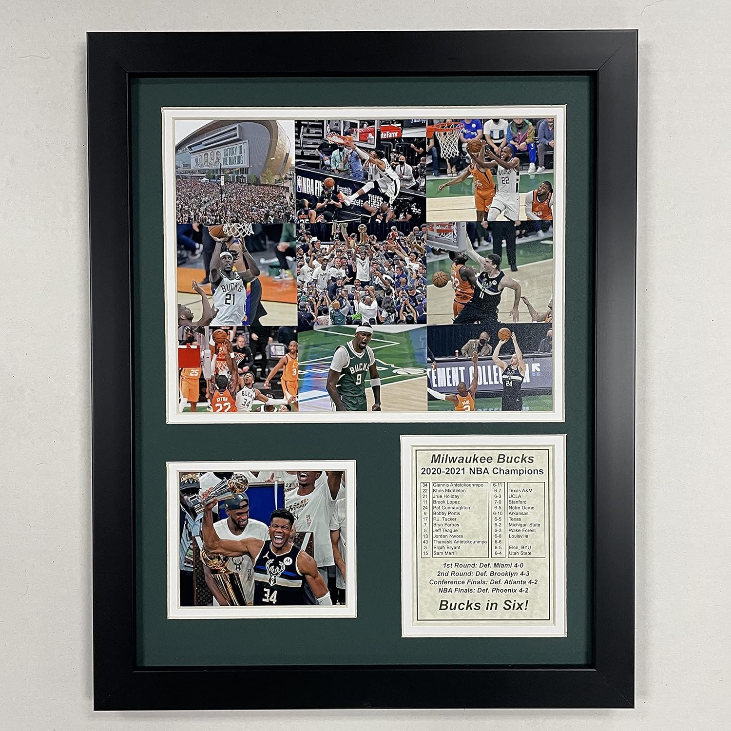 Legends Never Die, Inc. Milwaukee Bucks | 2020-2021 NBA Champions | 12"x15" Framed Photo Collage | Mosaic