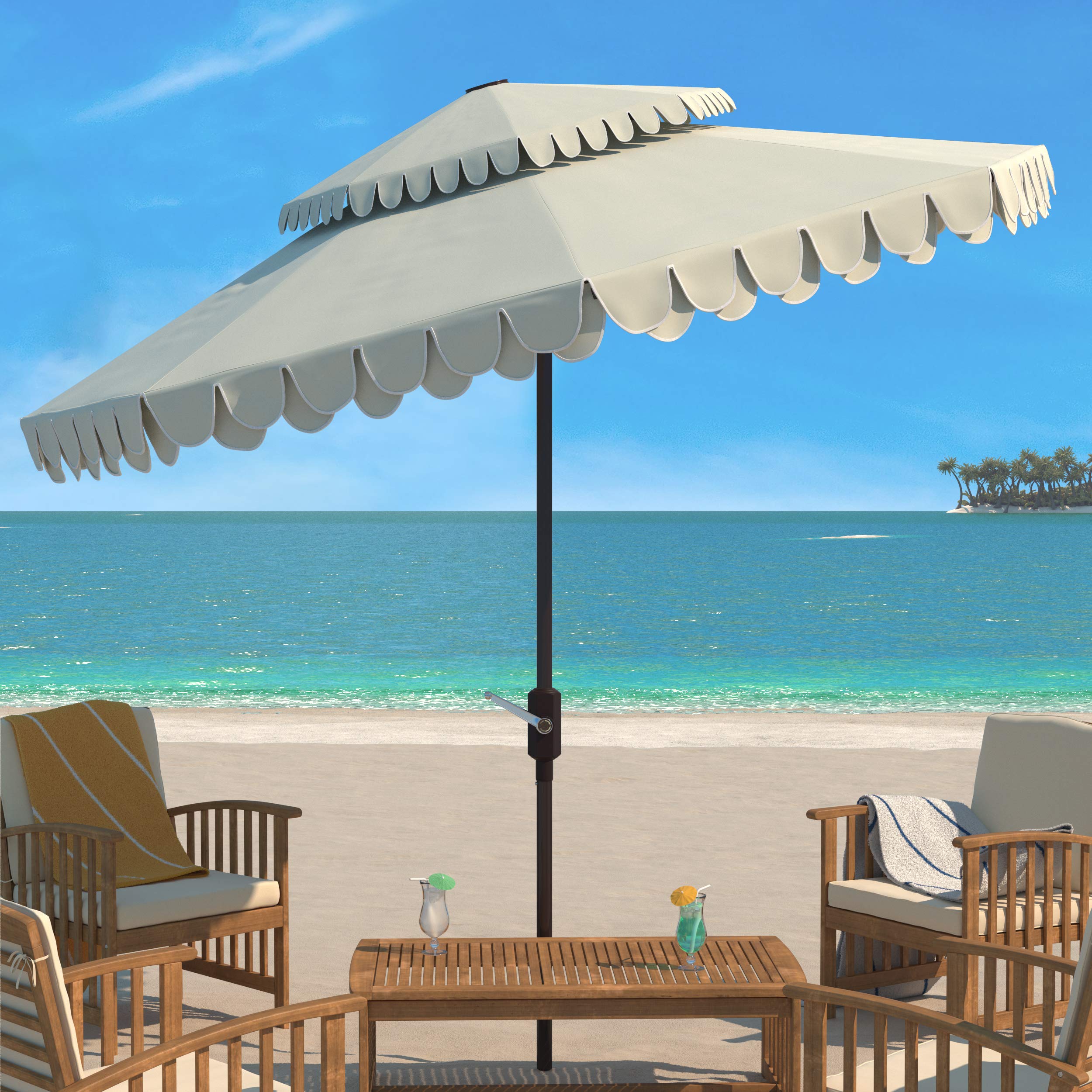 Safavieh PAT8206C Outdoor Elegant Valance Beige and White 9-Foot Double Top UV Protected Umbrella