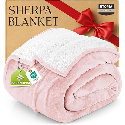 Utopia Bedding Sherpa Blanket Twin Size (Pink, 60x80 Inches) - Soft Lightweight Plush Fleece Reversible Winter Blanket for Bed, Sofa, Couch, Camping and Travel