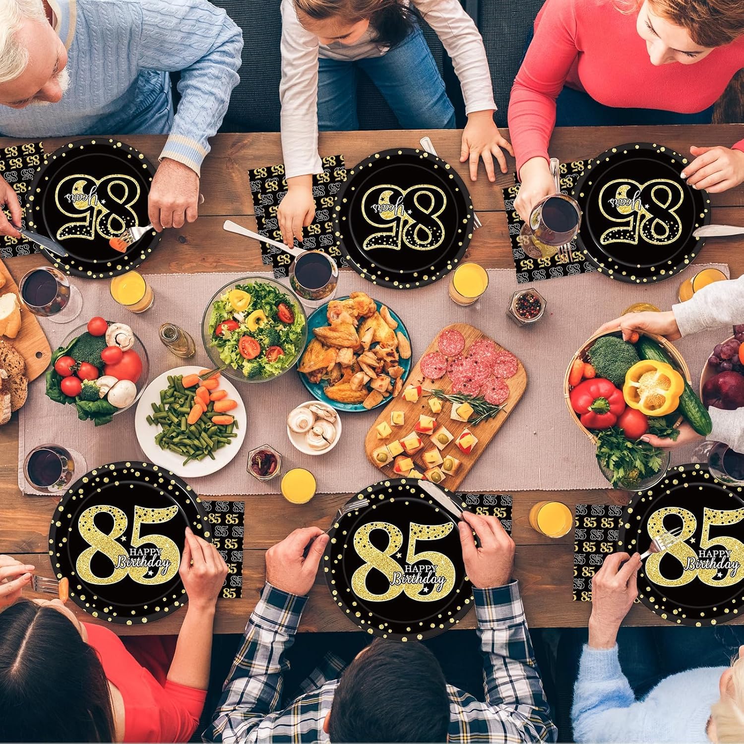 96 Pcs 85th Birthday Party Supplies - Tableware Plates, Cheers to 85 Years Table Decorations, Dinnerware, Happy 85th Birthday Party Favor for 24 Guests - Image 5