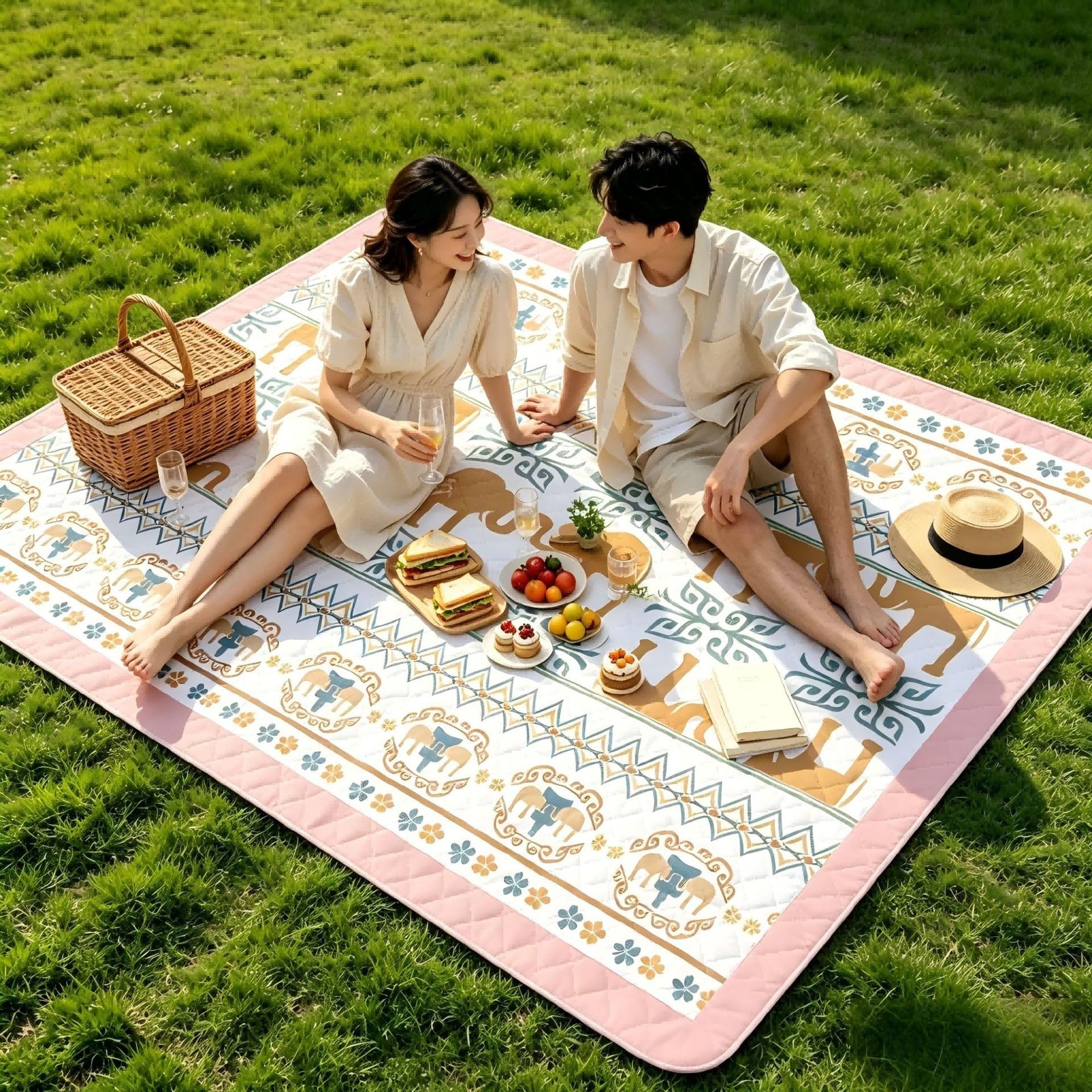 Coperta Picnic Outdoor Impermeabile Tappeto Camping Pieghevole Spiaggia | Struttura Trapuntata Multistrato Morbida, Base Resistente all’Acqua, Telo Portatile Spiaggia Parco(B)