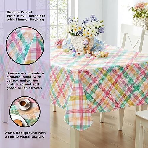 Miniatura 2 de Newbridge Simone - Mantel de vinilo de Pascua a cuadros pastel con respaldo de franela de Pascua mantel de vinilo de fácil cuidado con respaldo de