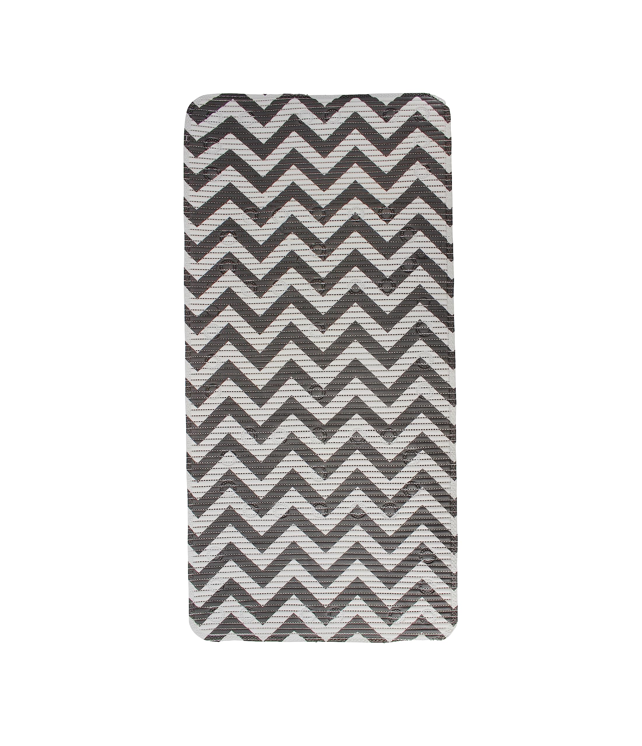 Splash Home Chevron Softee Bath Single Mat Bathtub Mat, Non-Slip Extra-Long Shower Mat with 58 Suction Cups, 36 L x 17 W Inches, Machine Washable, 100% PVC Foam - Gray