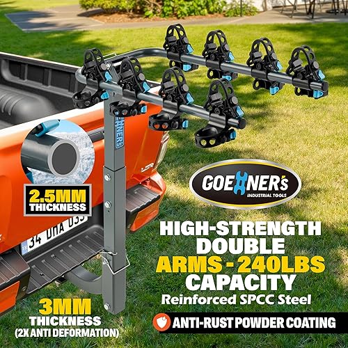 Miniatura 2 de Soporte de enganche mejorado para 4 bicicletas (capacidad de 240 libras), portabicicletas para automóvil fabricado con acero resistente, sistemas de