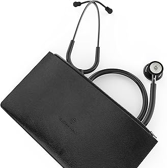 Scandinavian Classic Matte Black Stethoscope | Lightweight 5.1oz All Black Stethoscope - Stainless Steel Dual Head Turnable Chestpiece, Spare Kit, S M L Soft Eartips, Black Tube 29in | MBB