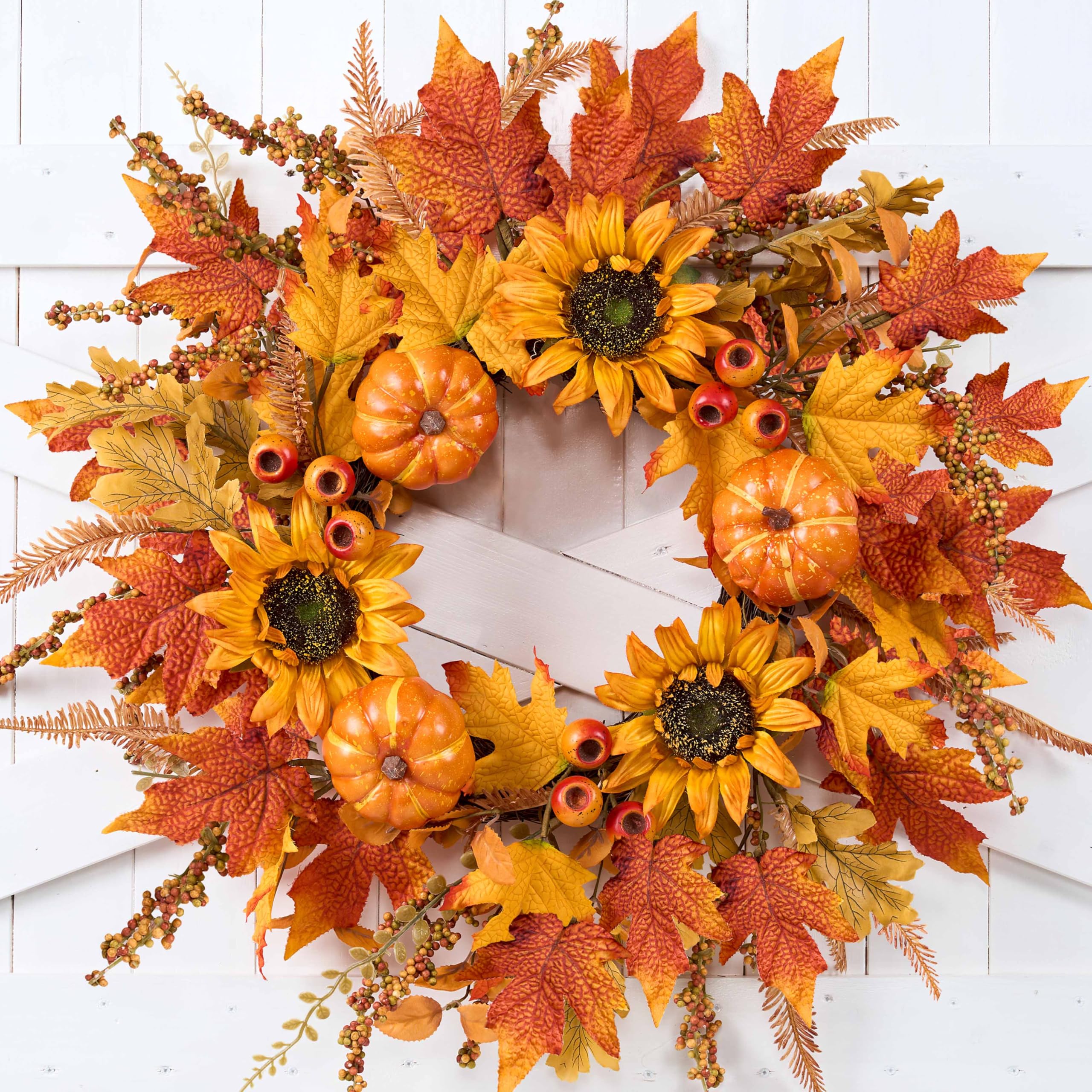 zjlmit Fall Wreaths for Front Door 24 Inch Fall Wreath with Pumpkins