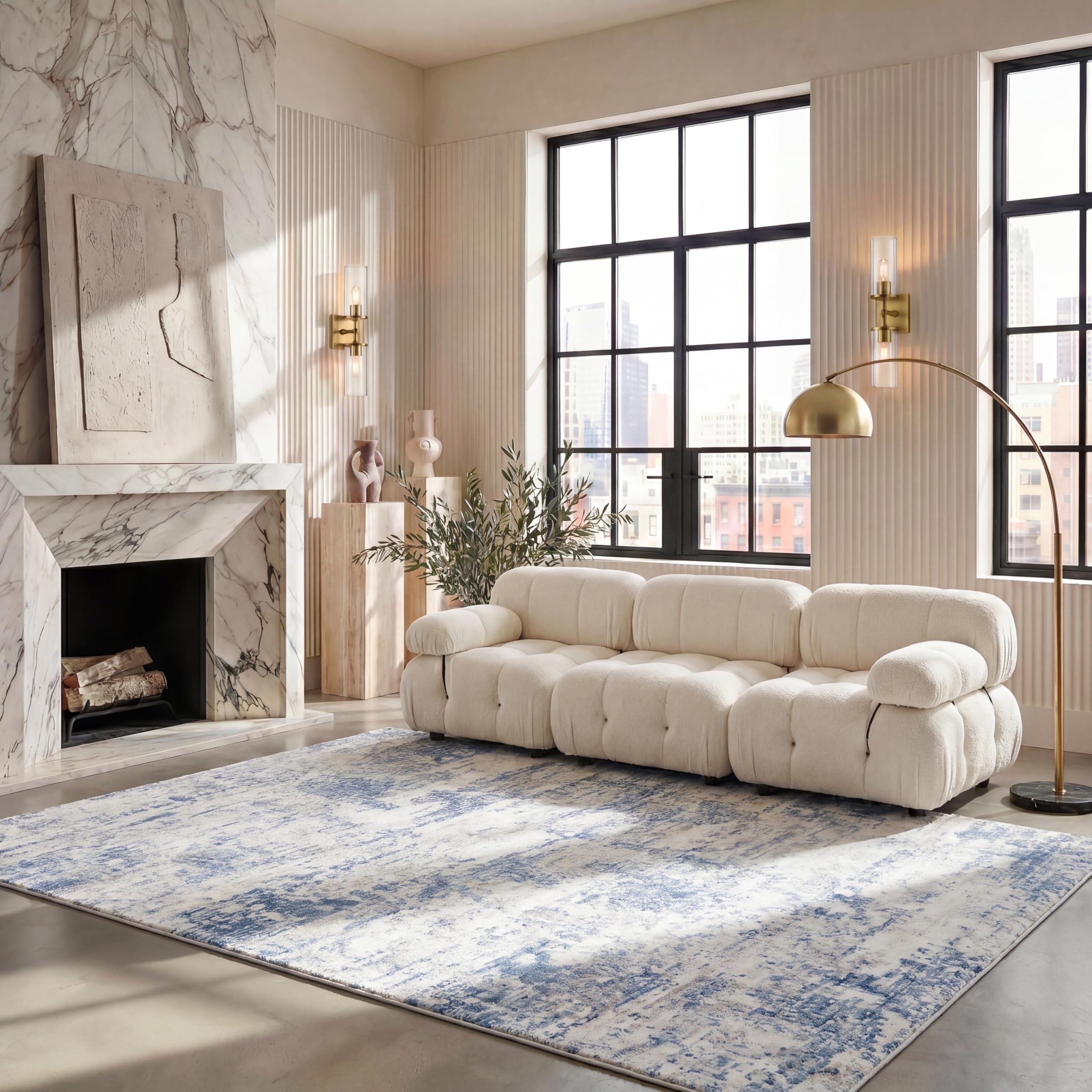 SAFAVIEH Amelia Area Rug 6'x8', Modern Ivory & Blue ALA700A