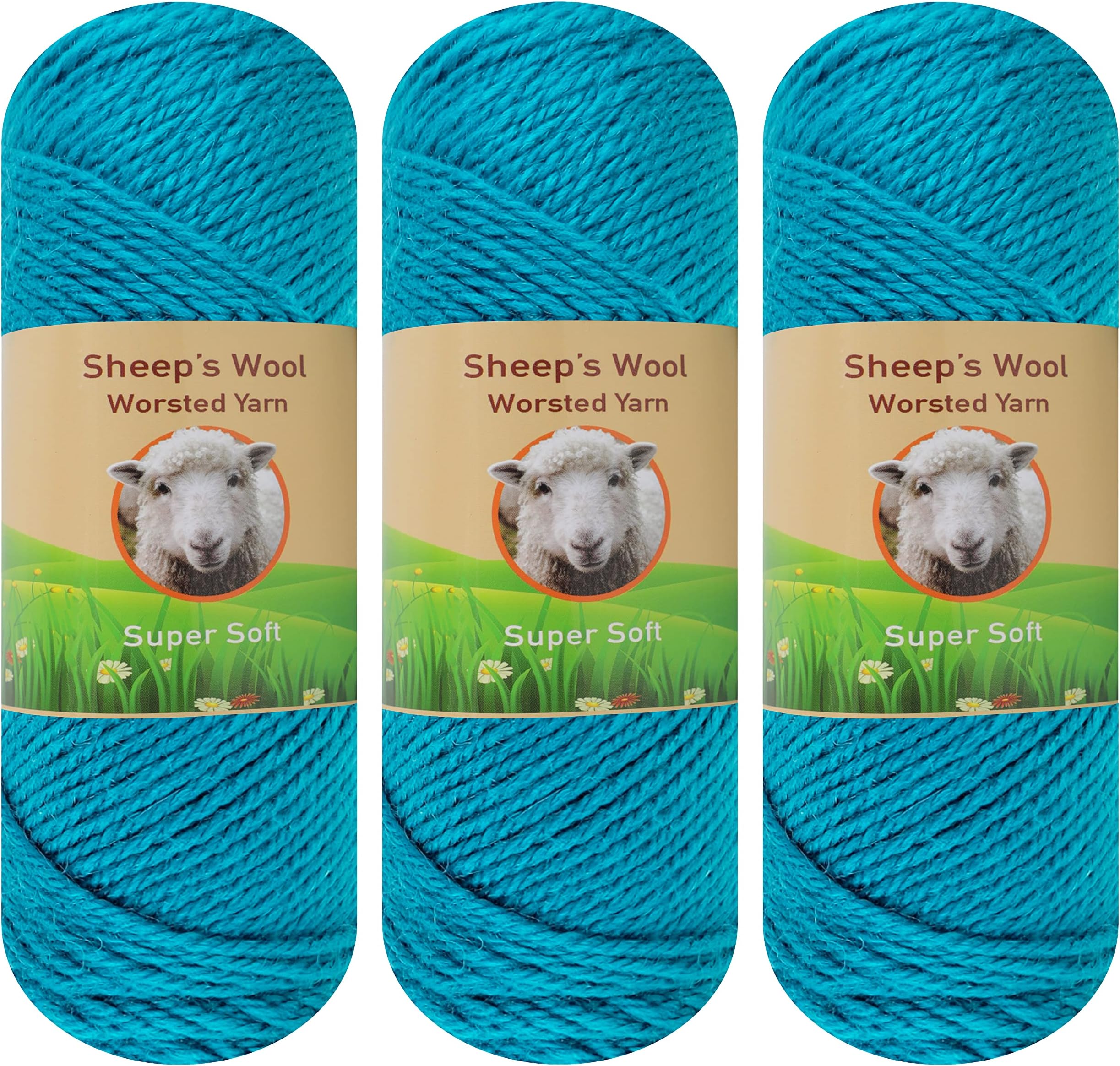 3-Pack Sheep Wool Worsted Yarn for Knitting and Crocheting 300 Grams of Lamb Sheep's Wool