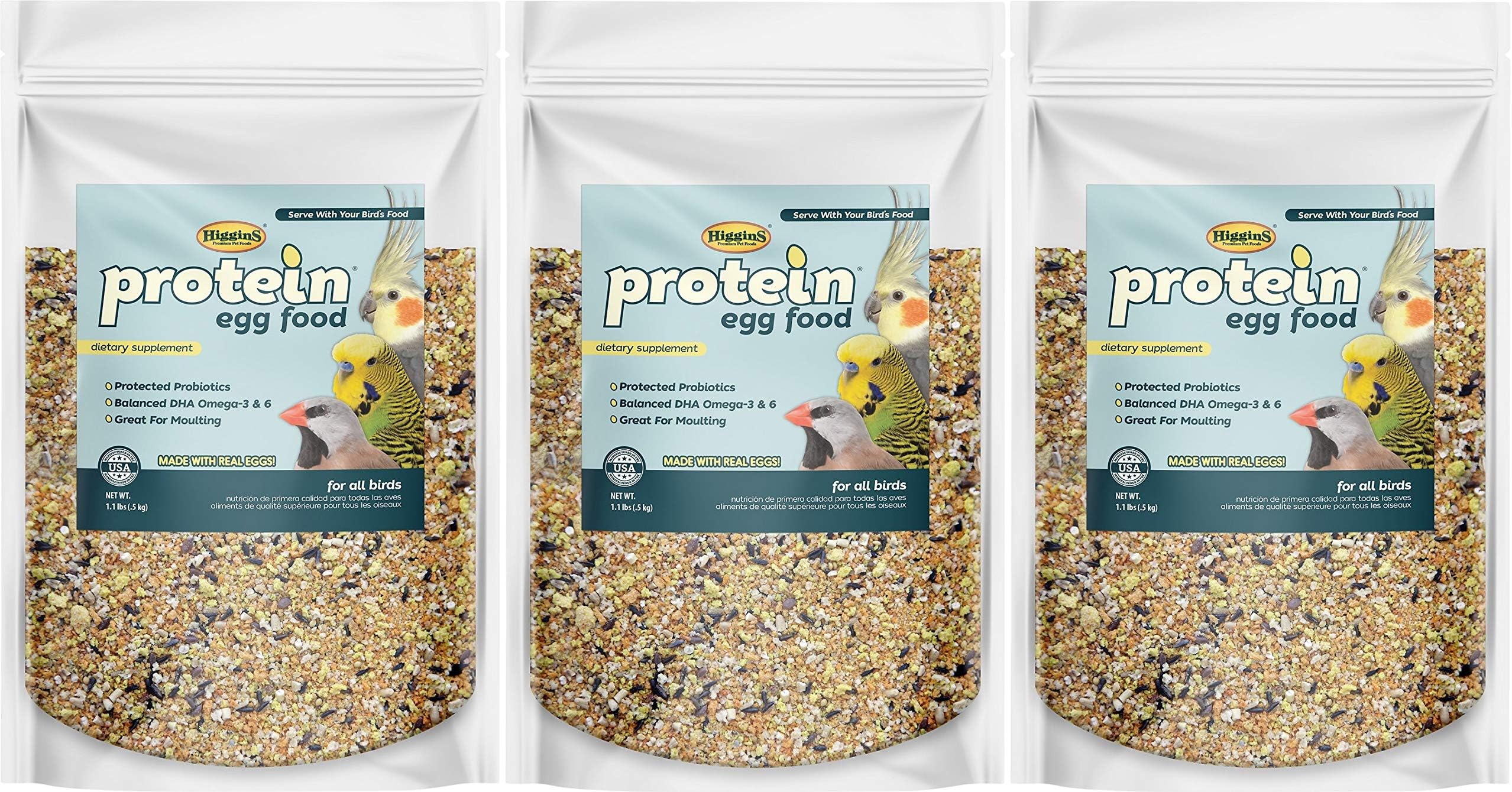 Higgins 3 Pack of Protein Egg Food, 1.1 Pounds Each, for All Birds