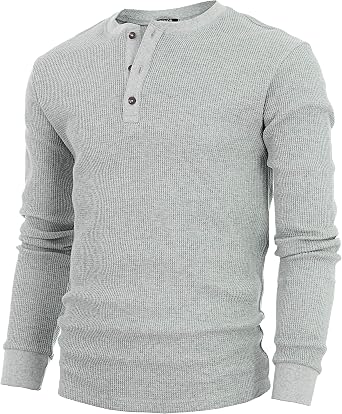 GIVON Mens Slim Fit Henley Waffle T-Shirt Cotton 100% Fabric Long Sleeve Knit Tee with Button Neckline