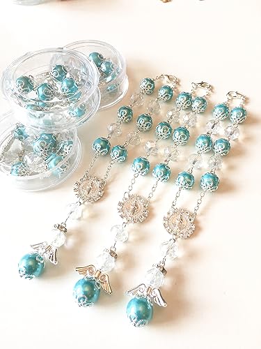 Miniatura 1 de YRP Pulsera de ángel turquesa con 12 recuerdos de bautizo, recuerdos de fiesta, pulsera de ángel de bautizo