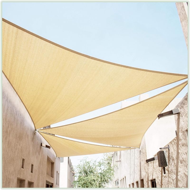 ColourTree 20' x 20' x 20' Beige Triangle TAPT20 Sun Shade Sail Canopy Mesh Fabric UV Block UPF50 - Commercial Heavy Duty - 190 GSM - 3 Years Warranty (We Make Custom Size)