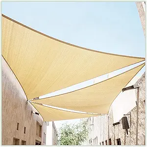 ColourTree 32' x 32' x 32' Beige Triangle CTAPT32 Sun Shade Sail Canopy Mesh Fabric UV Block & Commercial Heavy Duty 190 GSM & 3 Years Warranty (We Make Custom Size)