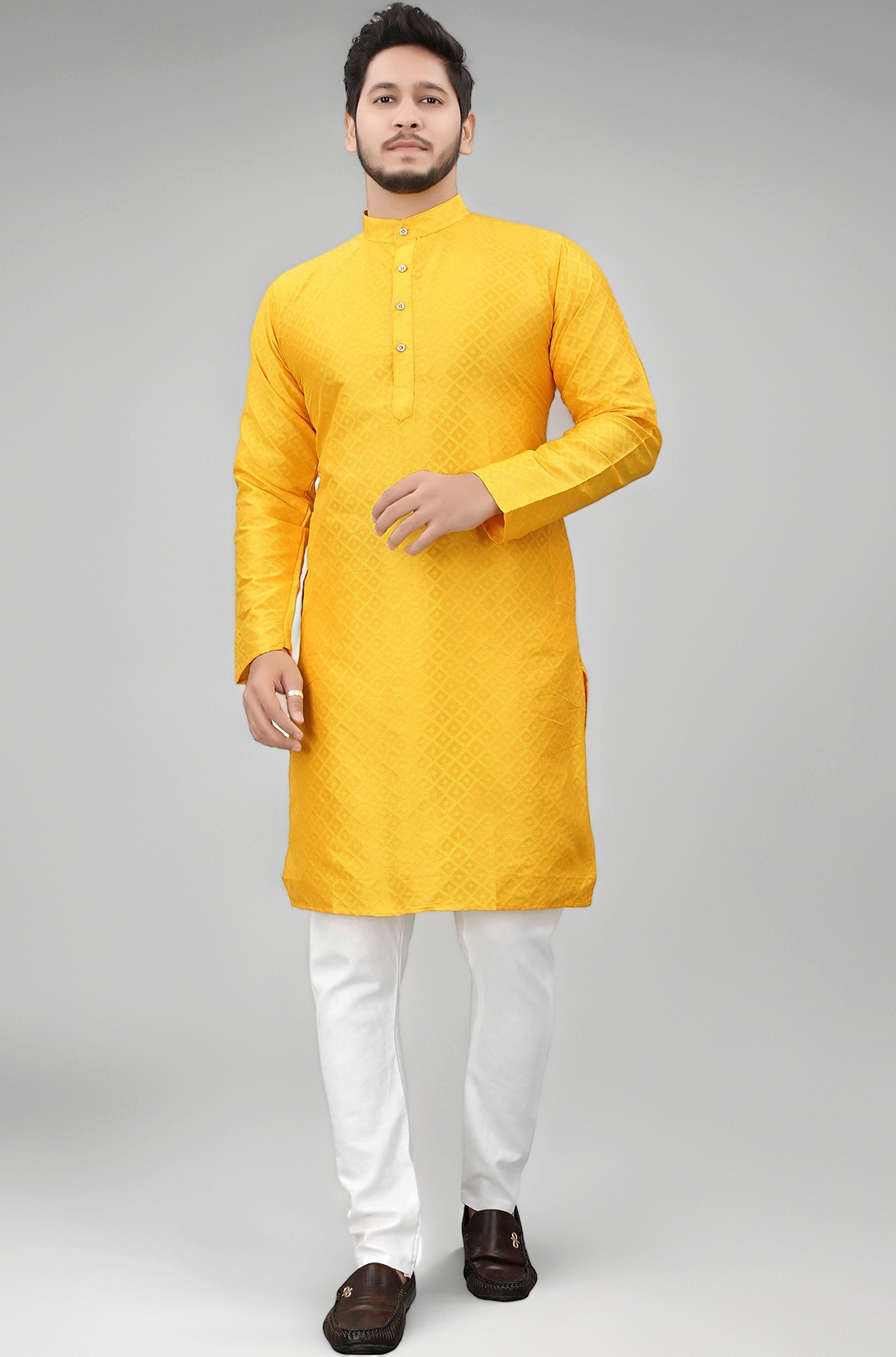 Men's Premium Cotton Blend Jacquard Kurta | Ethnic Wear | Traditional Indian Festive Kurta | Comfortable Polycotton Blend | Stylish Casual and Wedding