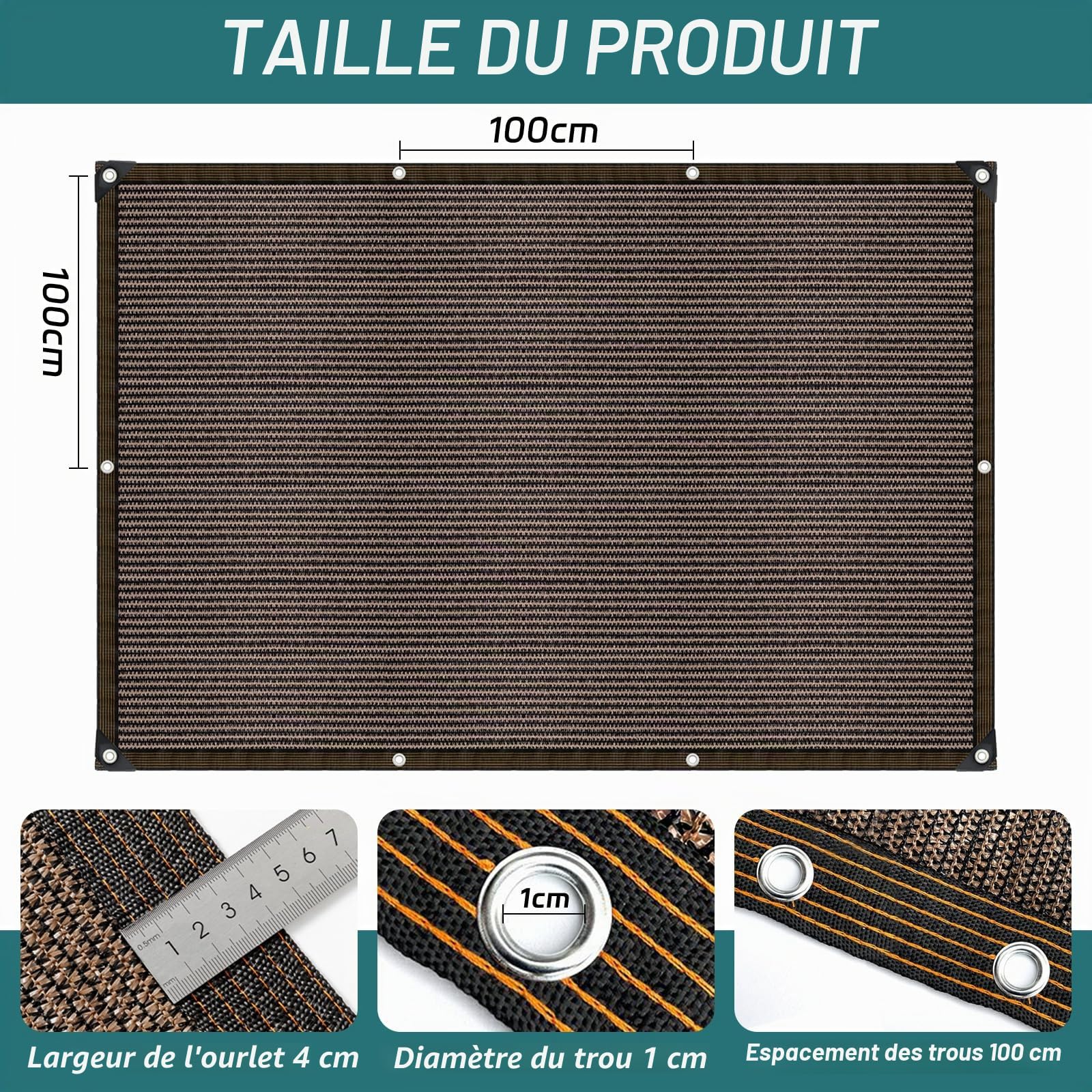 Filet d'ombrage avec œillets - Taux d'ombrage de 95 % - Résistant aux UV - Pour la protection des plantes dans la serre, la grange ou la clôture - 2 x 5 m - Marron