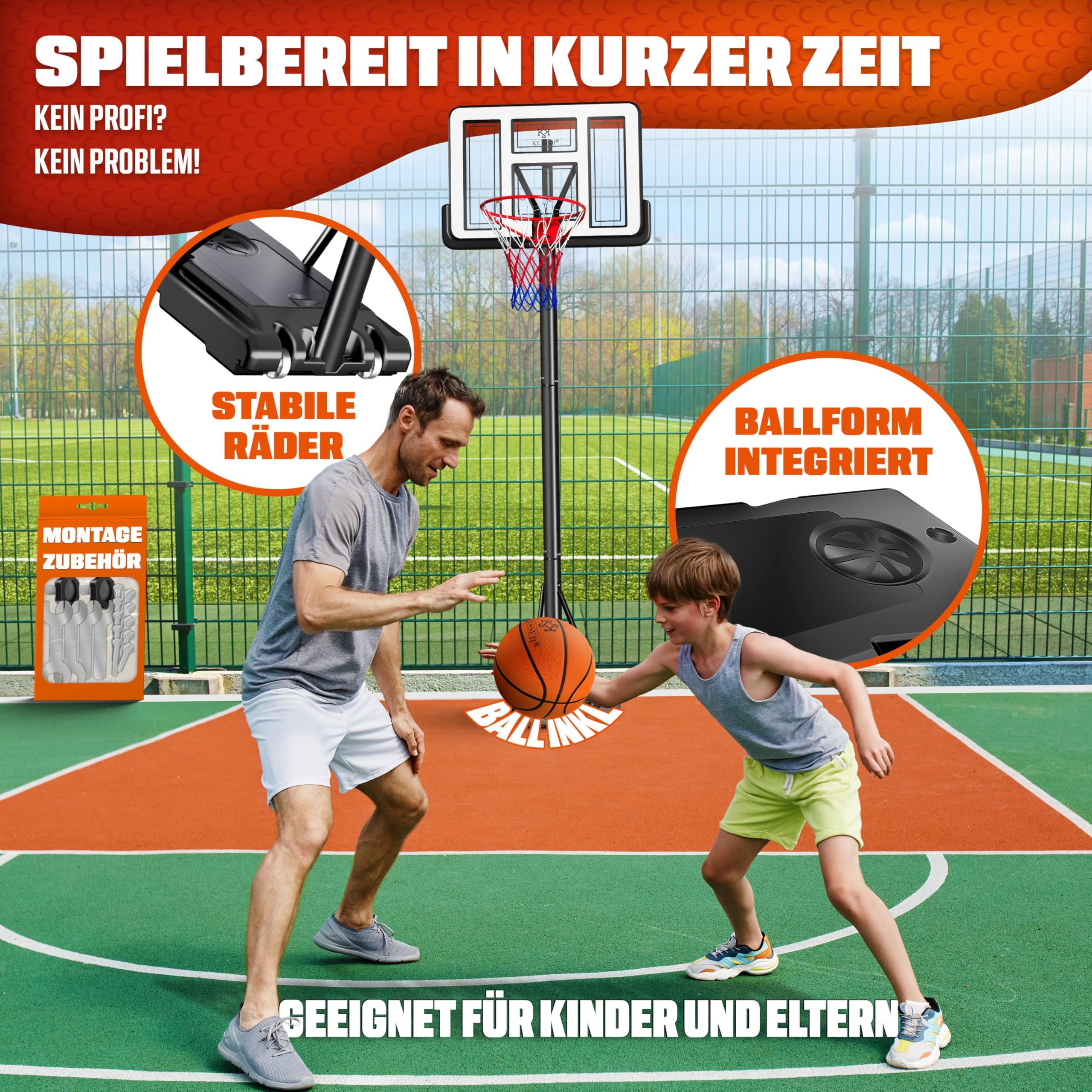 KESSER Panier De Basket Haut De Gamme – Hauteur Réglable 230-305 Cm, Roulettes, Base Remplissable – Adultes Et Enfants