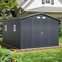 BreezZ 10x12 Metal Outdoor Storage Shed with Skylight Roof, Lockable Doors, Windows - Night Blue Garden Utility Shed