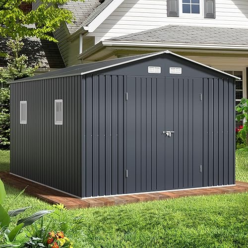 Outdoor Storage Shed 10X12FT with Frame Floor,Utility Tool Shed Metal