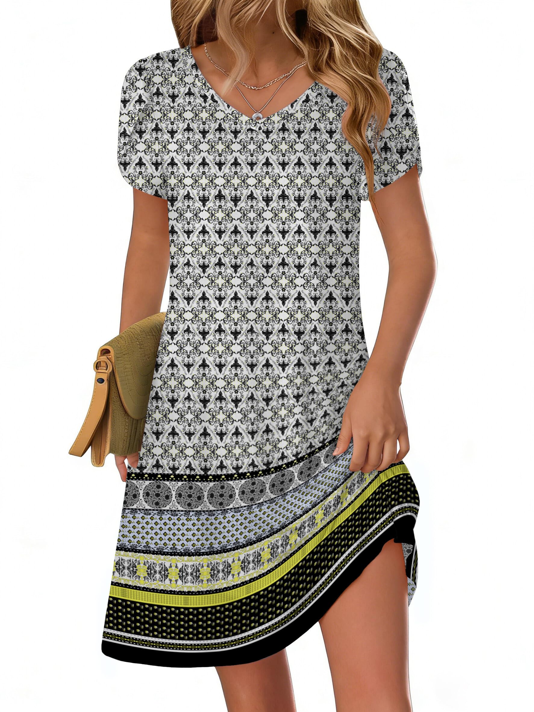 Zeagoo Womens Summer A-Line Dress with Pockets Mini Short Sleeve Dresses Flowy Beach Swing Dress 2026 Vacation Travel
