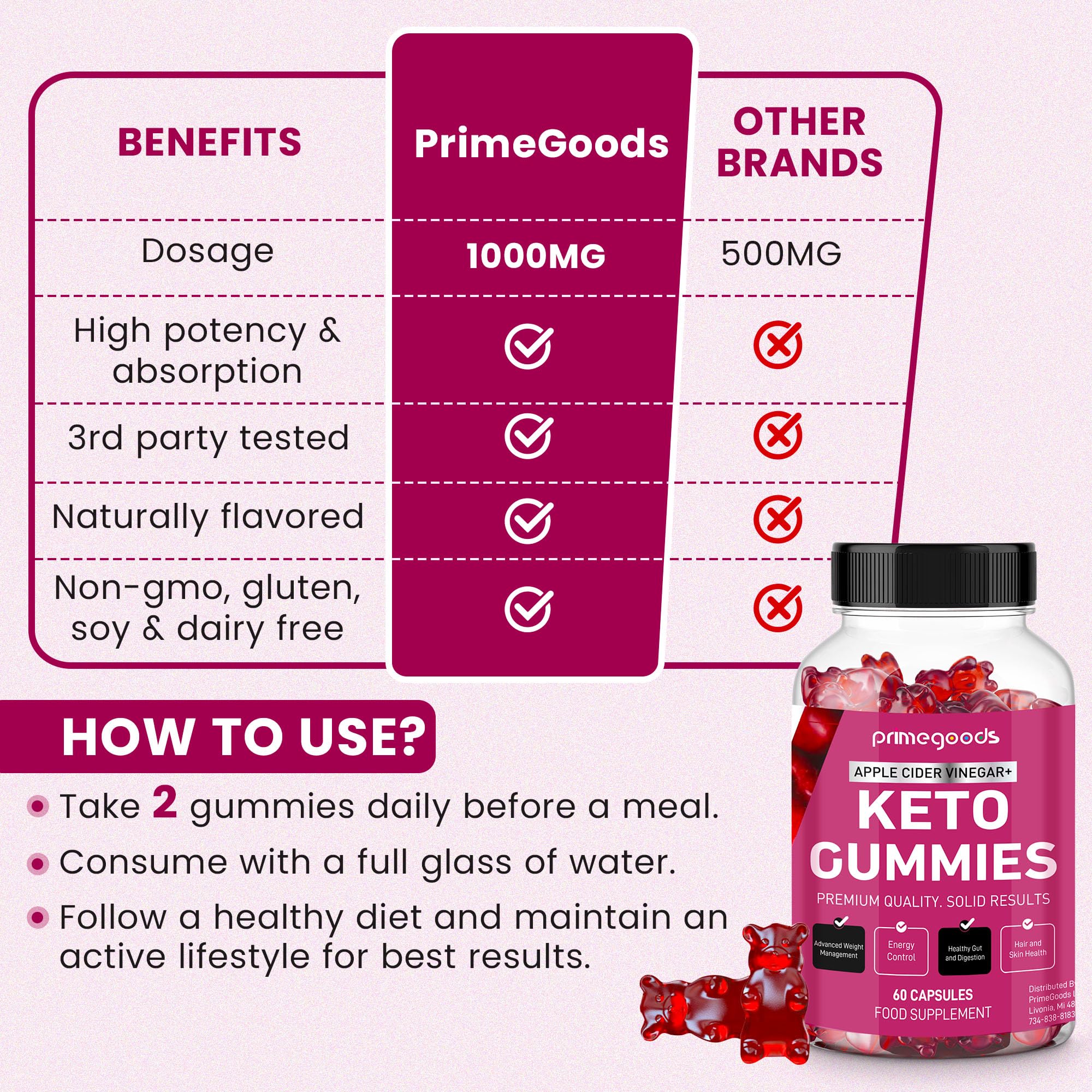 Keto ACV Gummies Advanced Weight Loss Formula-Apple Cider Vinegar gummies-1000mg avc with Vitamins B12 & B6- Weight Loss Gummies for Women and Men-Energy-Digestion-Natural-Pomegranite-Beetroot — Amazon image 2
