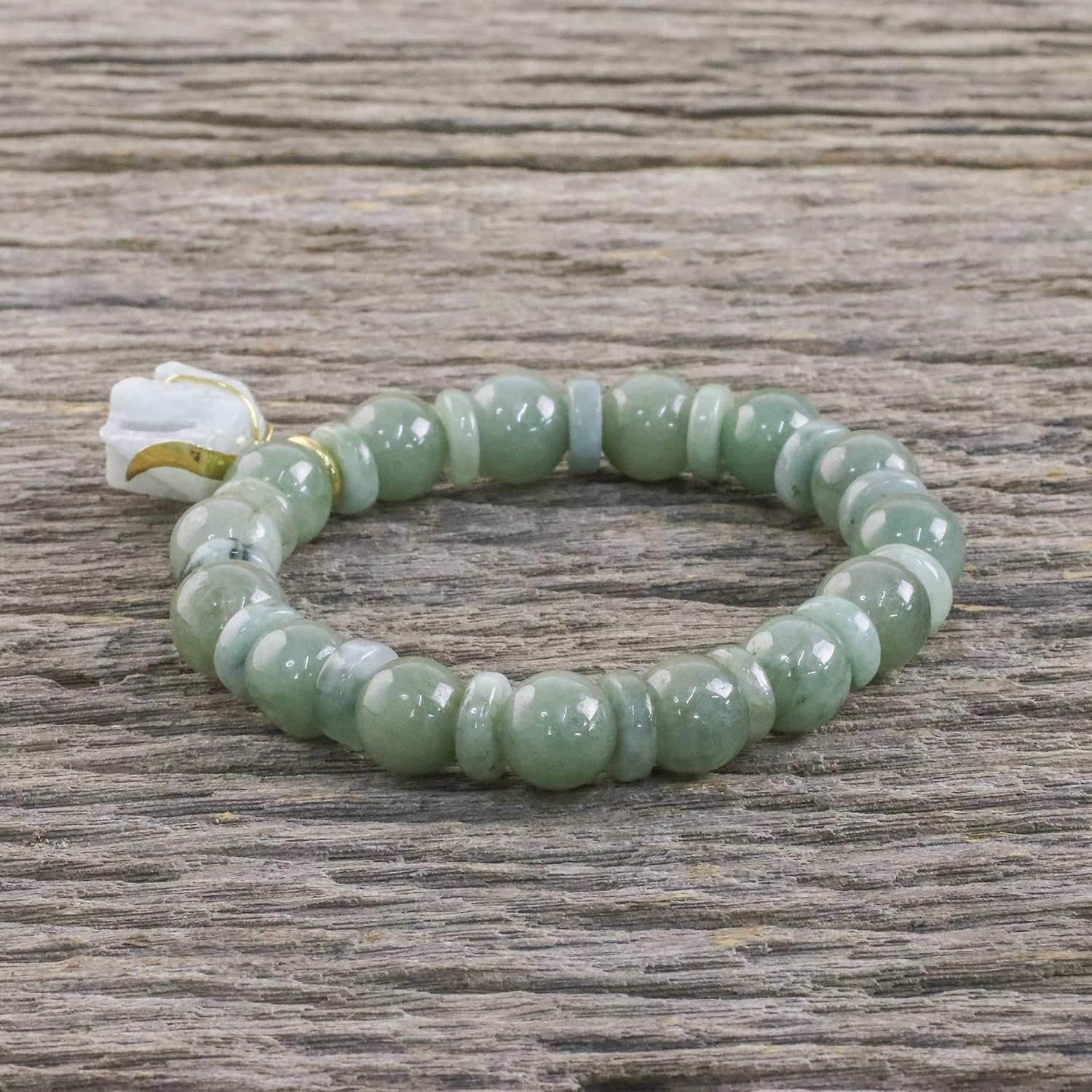 NOVICA Artisan Handmade Jade Beaded Stretch Bracelet in Thailand with Elephant Green Animal Themed [7 in Inner Circ. 10 mm W Pendant(s) 0.8 in L x 0.7 in W] ' Jade Elephant' - Image 3