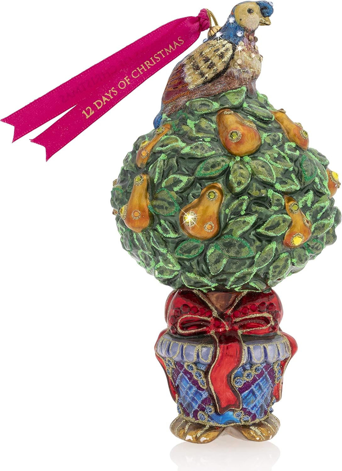 Jay Strongwater Holiday Christmas Glass Ornament - Partridge in a Pear Tree