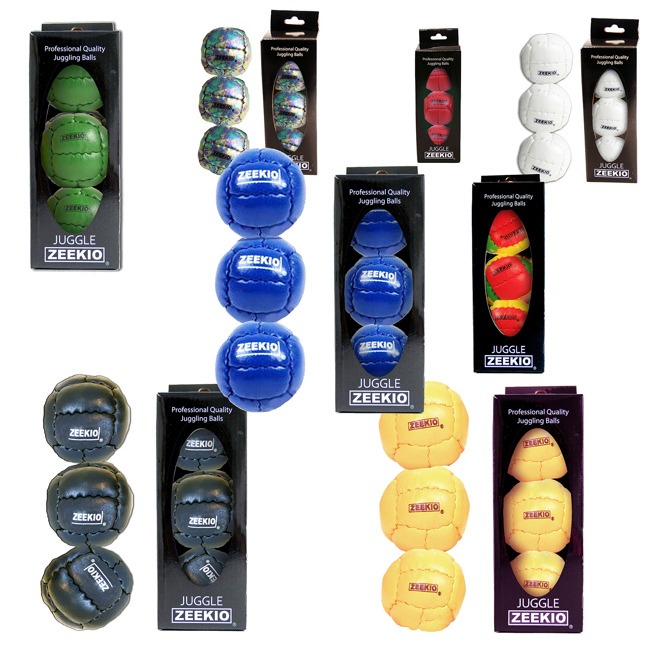 ZeekioJuggling Balls Premium Galaxy - [Pack of 3], Genuine Leather, Millet Filled, 12-Panel Leather Balls, 130g Each, 62mm, Red/White/Yellow