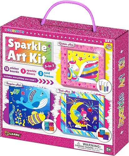 My Magic World - Juego de arte brillante 3 en 1 para niños (12 proyectos creativos brillantes de artes y manualidades: brillantina, lentejuelas,