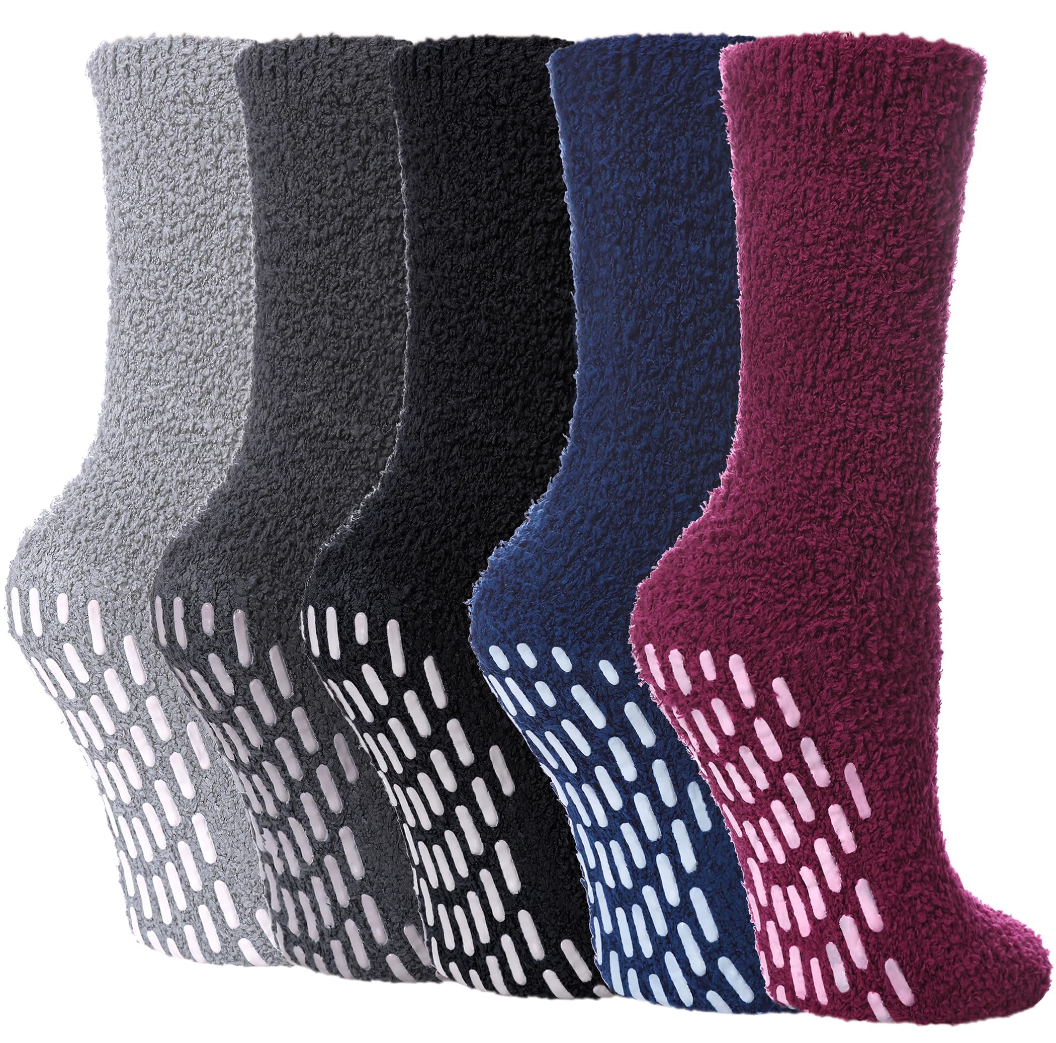 Yebing Non Slip Hospital Socks with Grips, Fuzzy Cozy Anti-Skid Slipper Socks