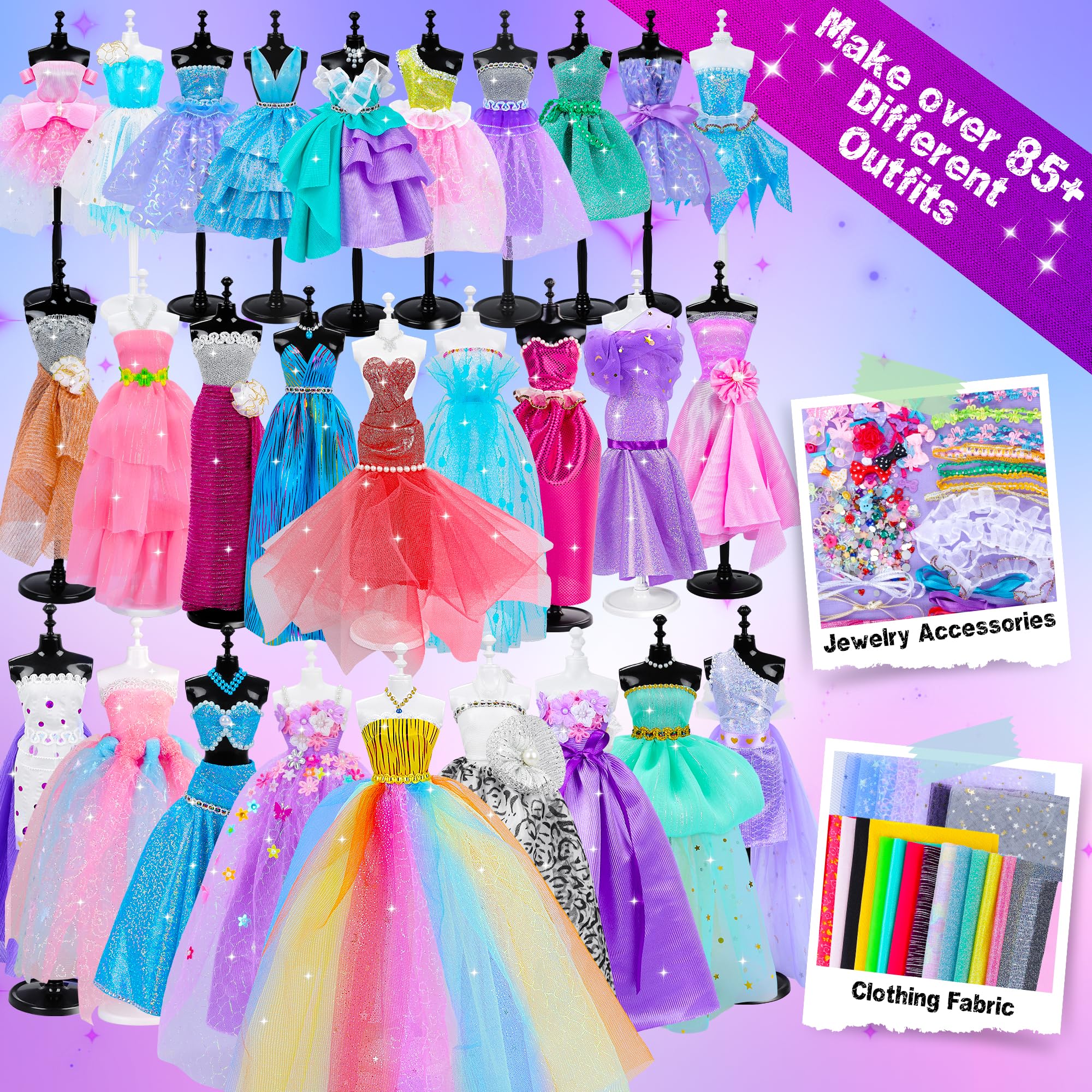 Kit de diseño de moda para niñas, kit de costura con 4 maniquíes, kit de manualidades y manualidades para niños, kit de fabricación de ropa de muñecas, juguetes para niñas de 6, 7, 8, 9, 10, 2