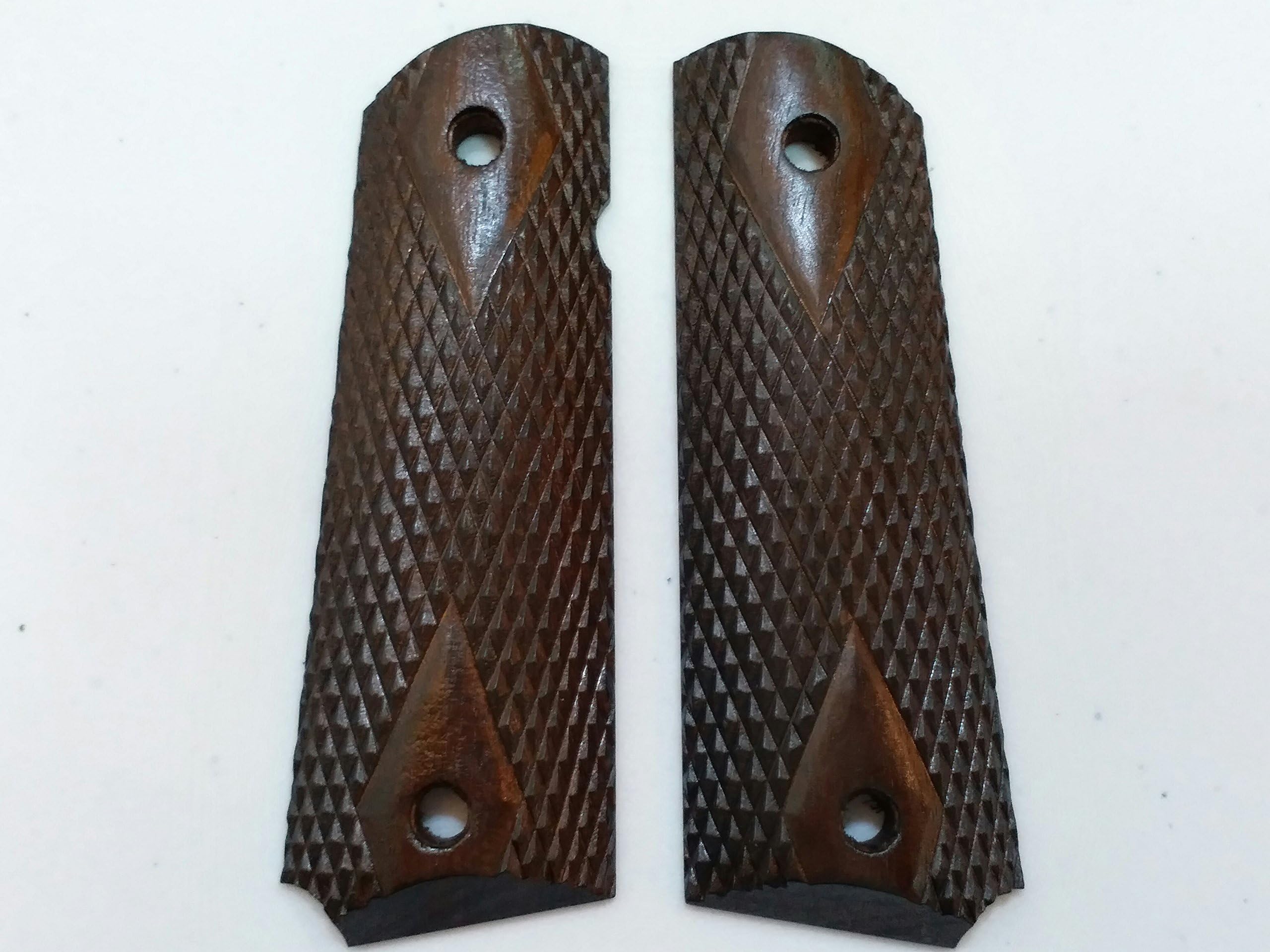 Grippped 1911 Full Size & Commander Chestnut Cherry Diamond Checkered Merbau Wood Grips Handmade Fits Smith Wesson Kimber Colt Ruger Sig Etc.