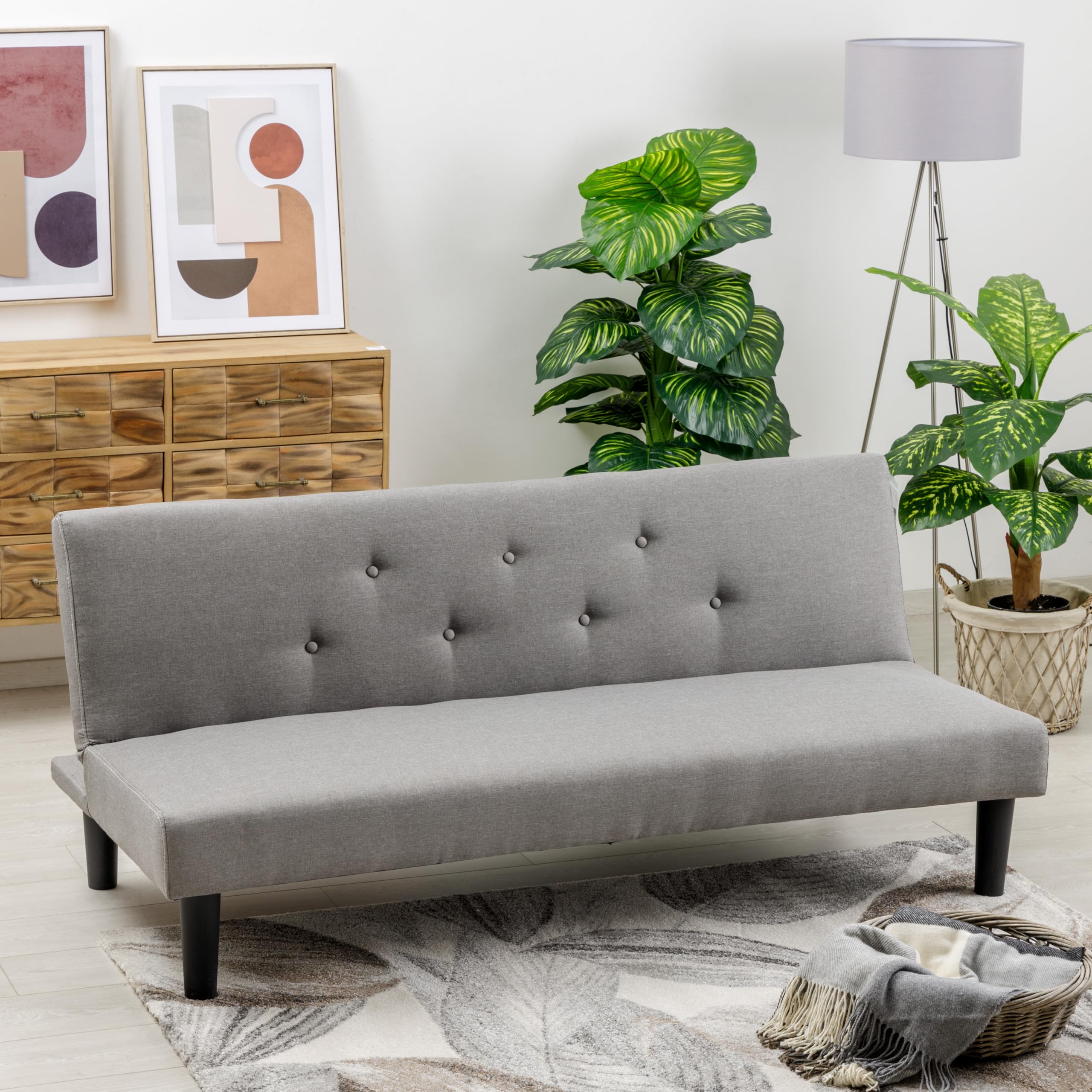 Baroni Home Divano Letto in Tessuto 3 Posti Trasformabile in Letto Imbottito, Divano Reclinabile con Gambe in Plastica da Salotto, Camera degli Ospiti, Apertura 93 cm, 167x70x77 cm, Grigio