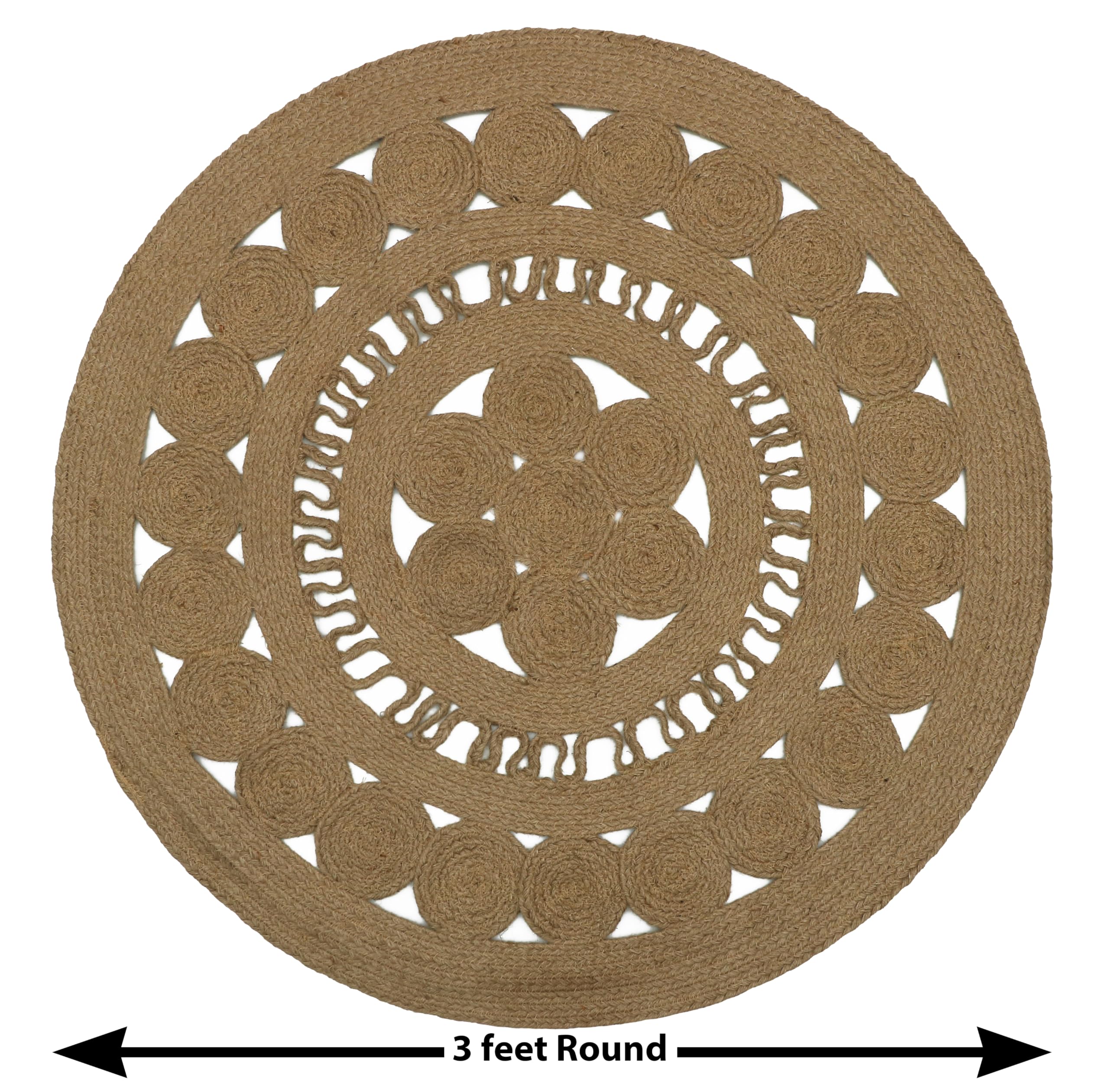 The Home Talk Tapis rond en jute tissé à la main de style rustique ou bohème – Tapis doux et durable – Ajoute de la texture et de la chaleur au salon, à la chambre à coucher, à la salle à manger, à la