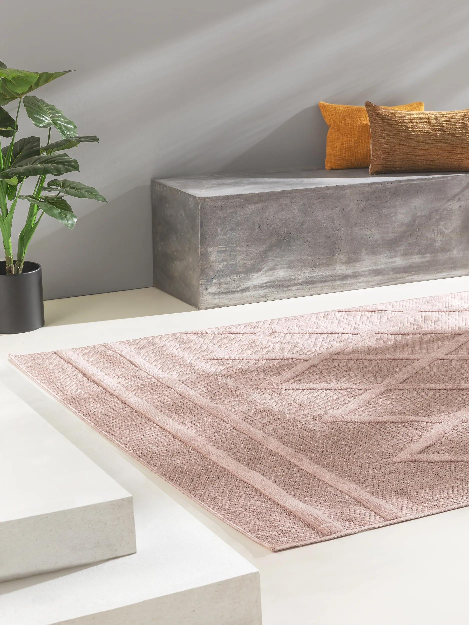 benuta Nest Tappeto Esterno & Interno Bonte - Rosa 80x150 cm - Resistente e Facile da Pulire - Per Balcone, Terrazza, Giardino - Cucina & Soggiorno - Geometrico, Stile Boho, Hygge Cozy