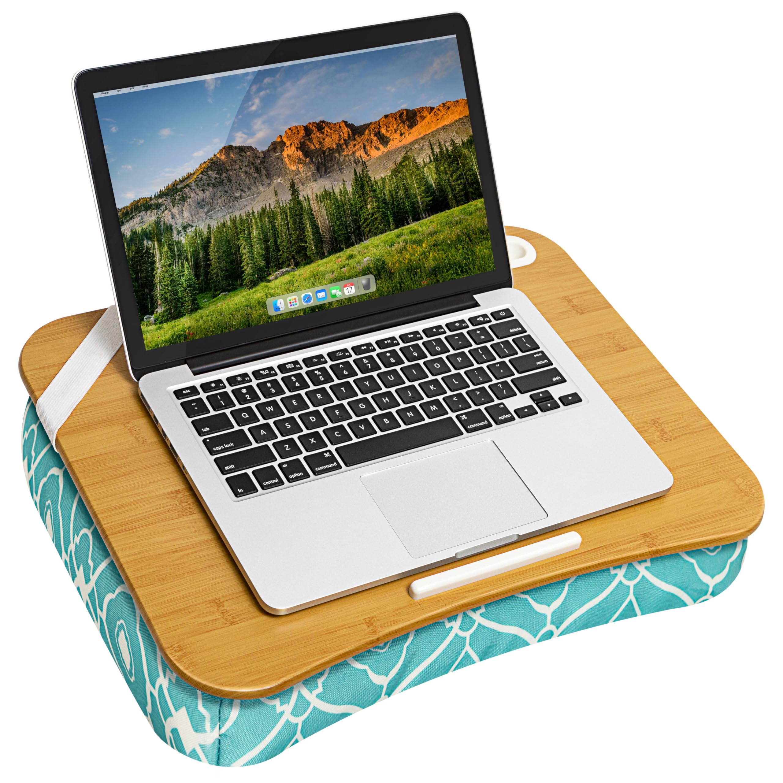 XL Designer Lap Desk with Phone Holder and Device Ledge - Aqua Trellis - Fits up to 17.3 Inch Laptops - Style No. 45512