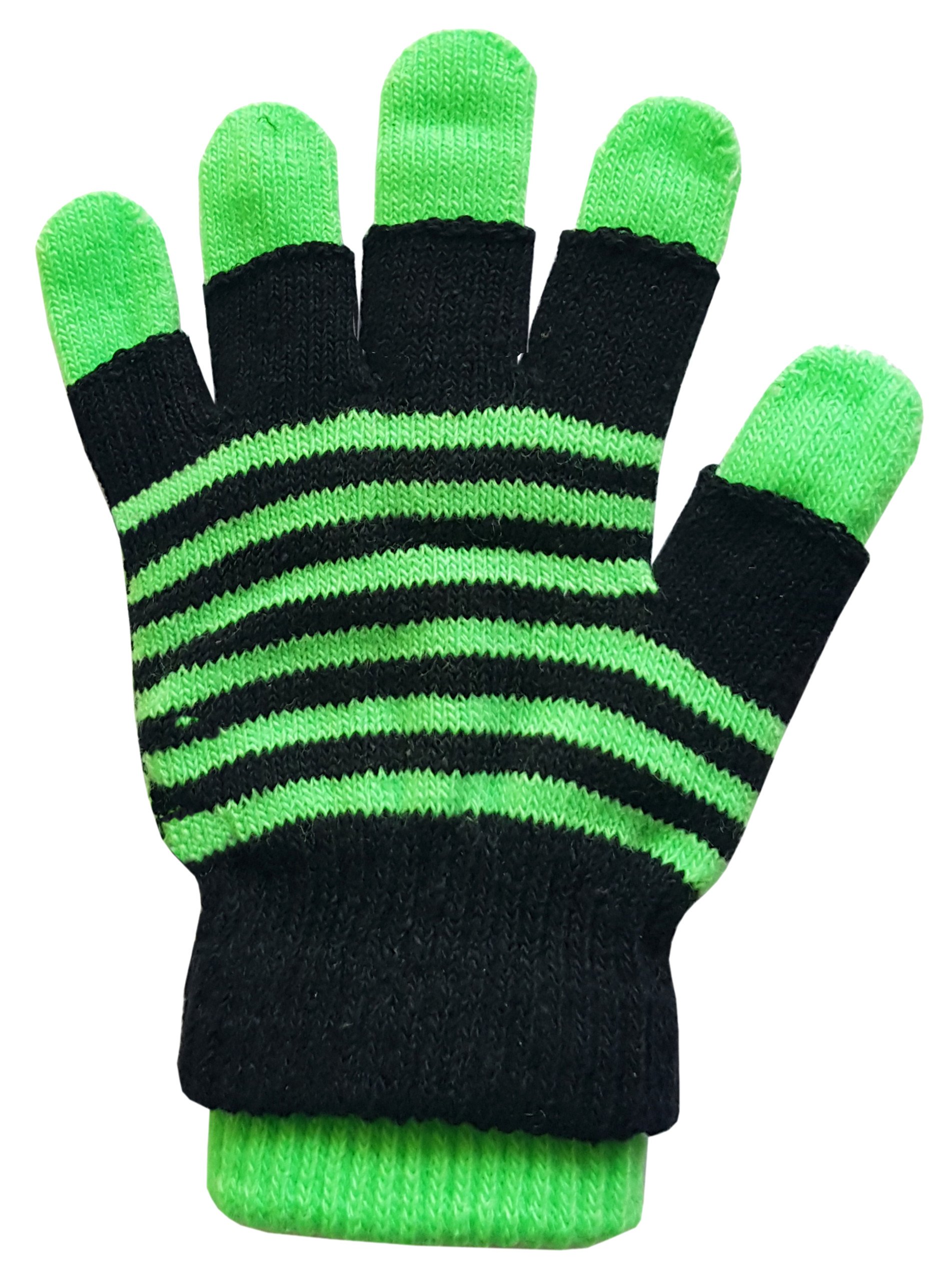 Raintopia Unisex Lime Green Neon Stripe Stretch Acrylic 2 In 1 Glove Set - One Size, One Size