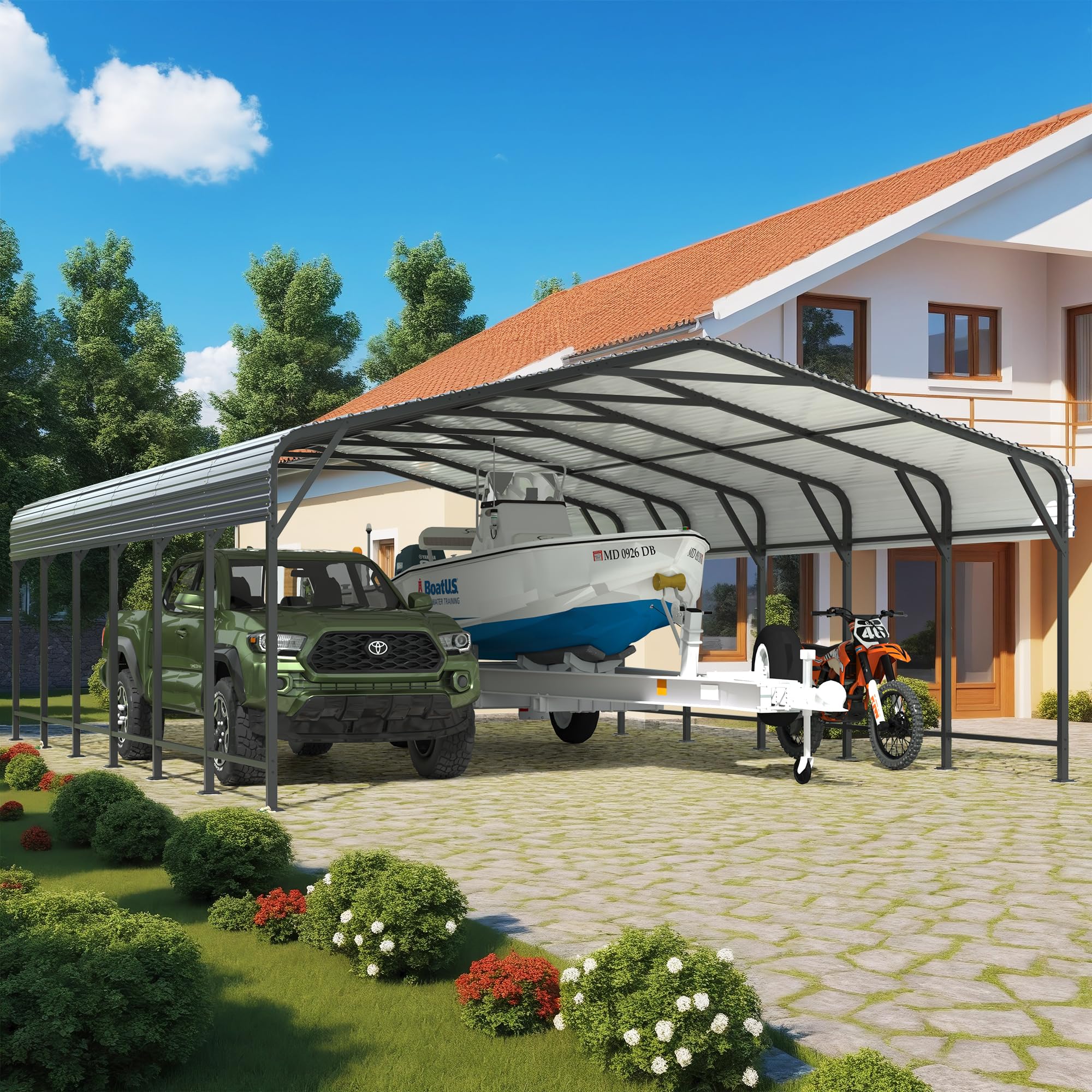 20x30 FT Metal Carport Canopy Heavy Duty with Reinforced Base and Galvanized Steel Roof &amp; Frame, Garage Shelter for Cars, Boats and Trucks