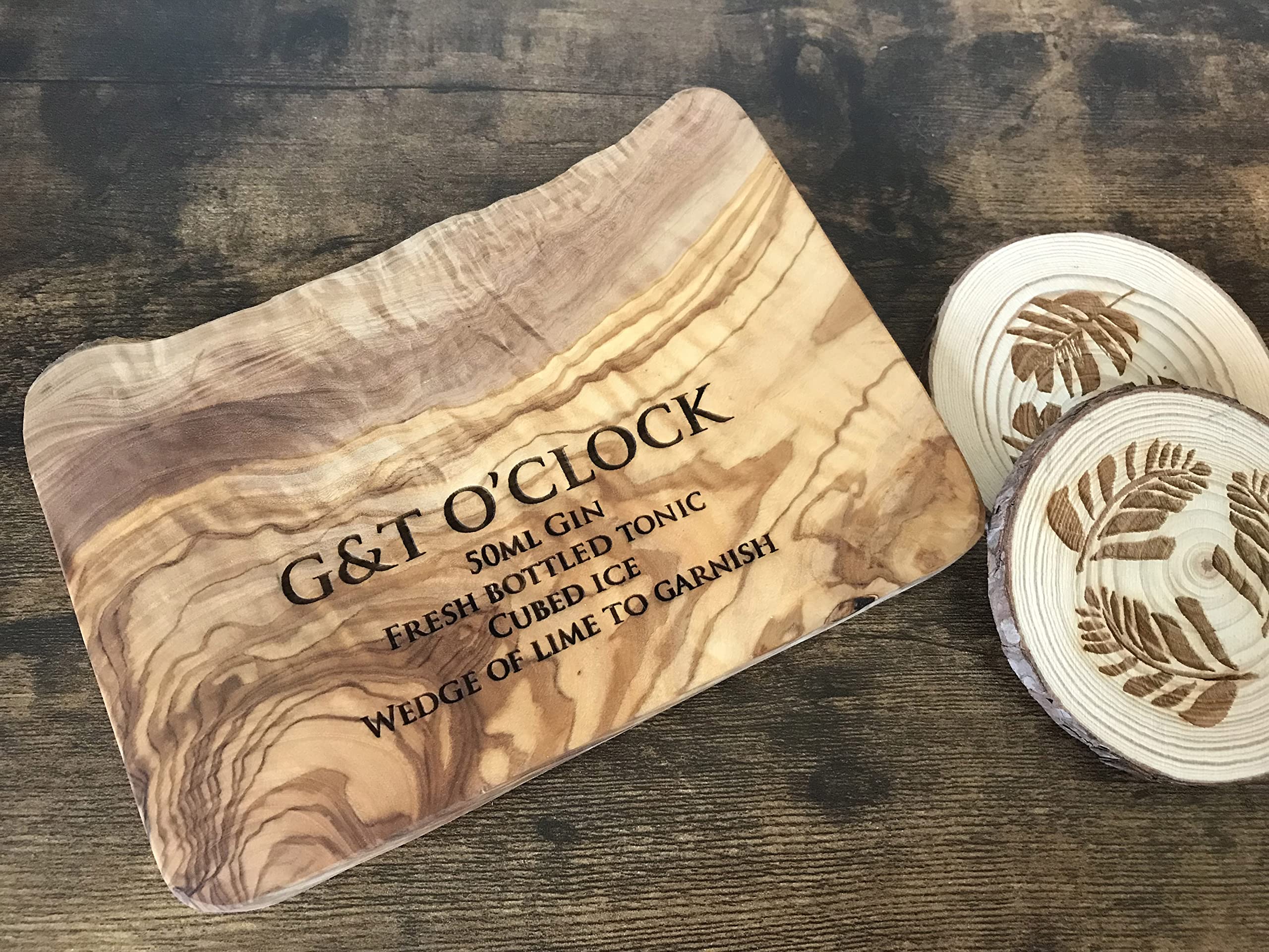 Personalised G&T Olive Chopping Board, Personalised Drinks Chopping Board, Wooden Cutting Board, Drinks Preparation, Cutting Board Approx 21x14cm