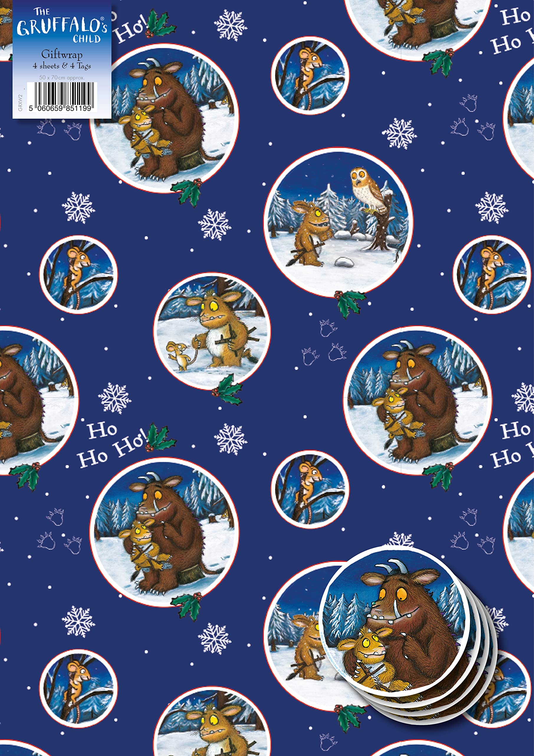 Danilo Promotions Limited The Gruffalo Christmas Wrapping paper, 4 sheets/ 4 Tags Christmas Wrap