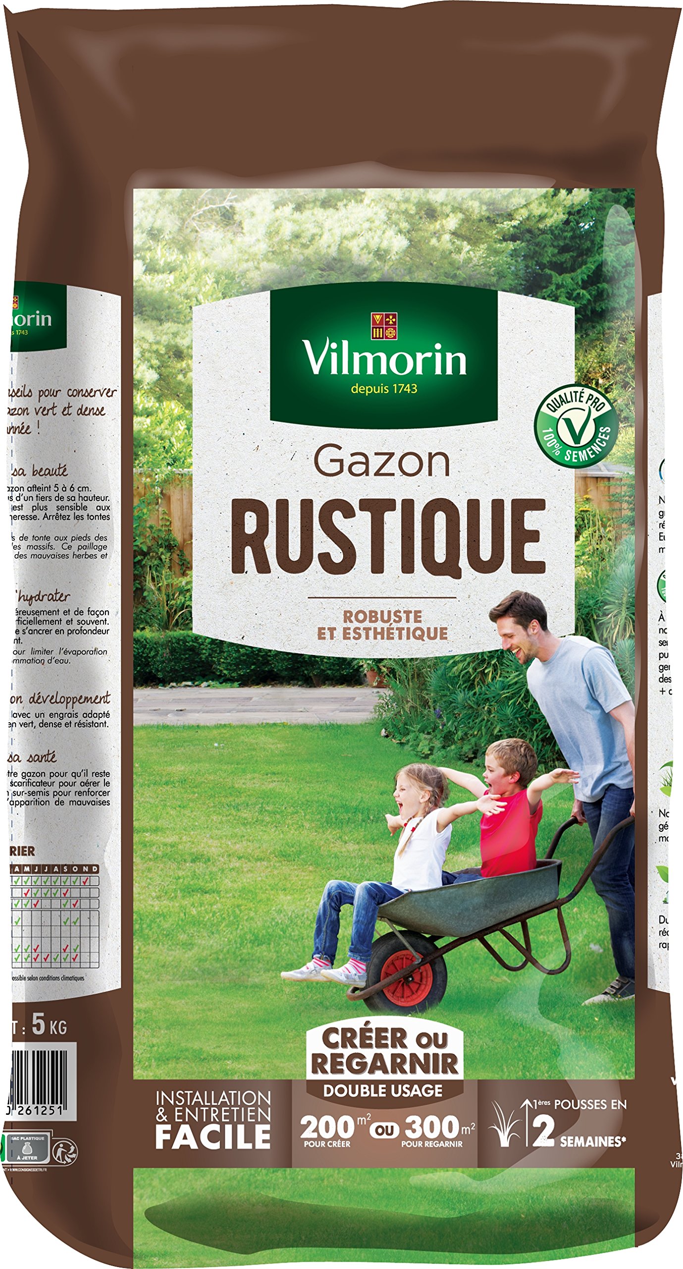 Vilmorin 4460416 Gazon Rustique, Vert, 5 kg & SOLABIOL SOCHAUX10 Carbonate De Chaux Et De Magnésium 10kg, Efficace