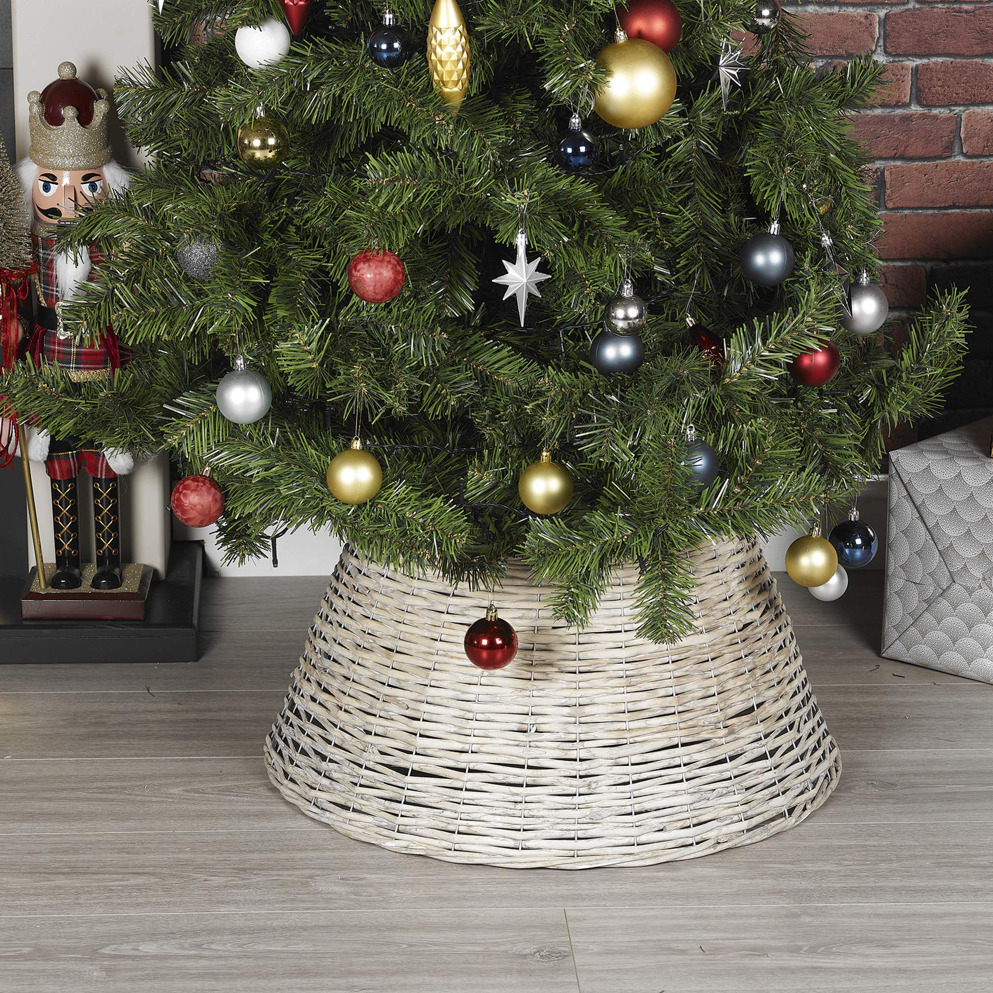 URBNLIVING Jupe de sapin de Noël en rotin naturel tissé - Grand format (blanc)