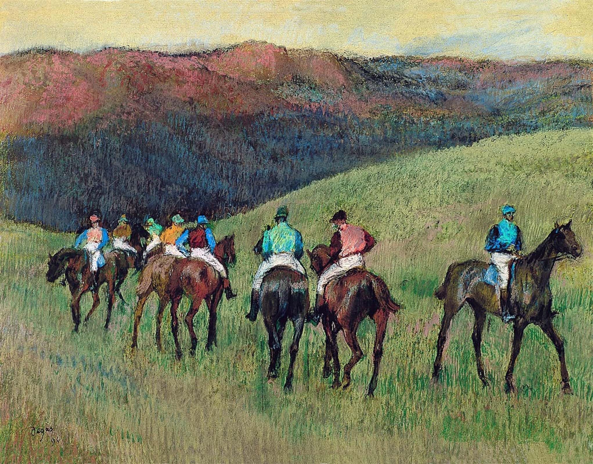 SERENDIPITP Abstract Painting Mural Print Picture Wall Decor Painting Racehorses in a Landscape by Edgar Degas Vintage Wall Artwork for Home Decor 60x90cm
