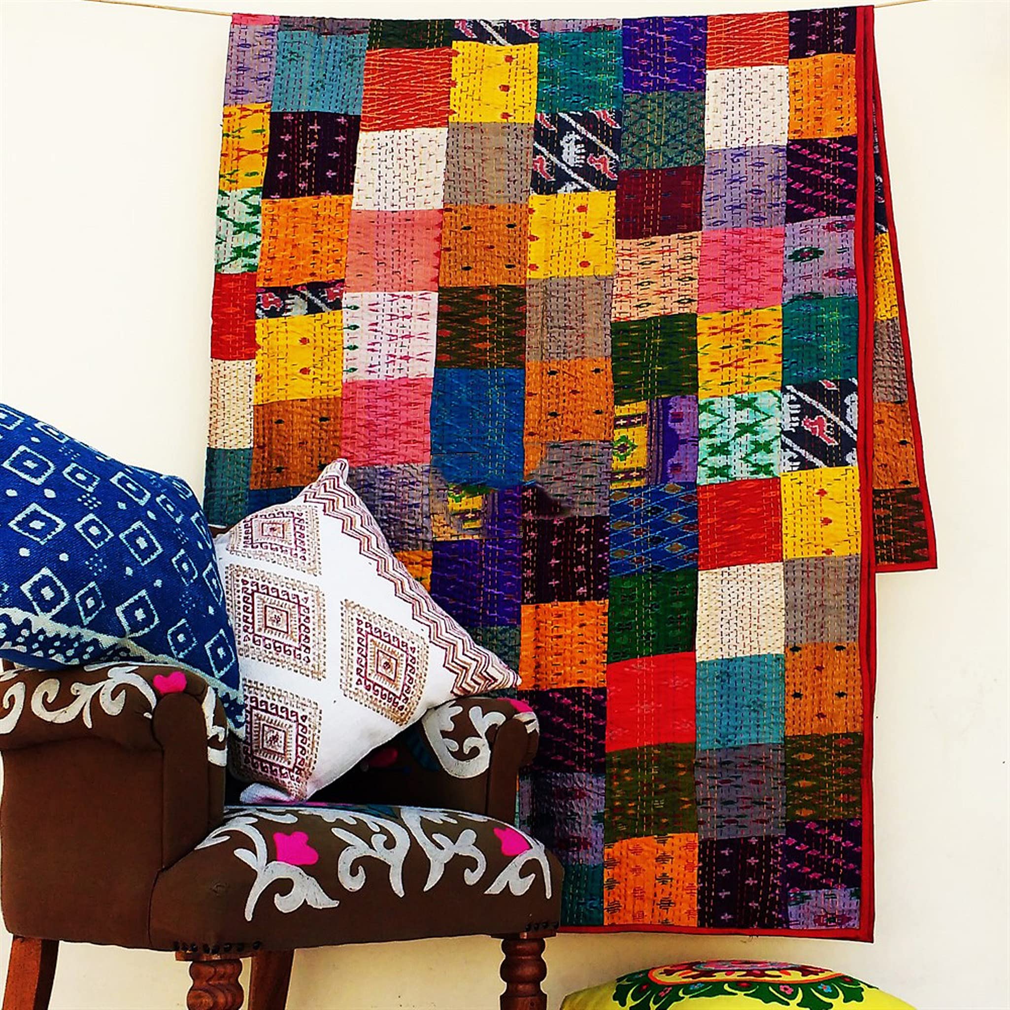 Couvre-lit patchwork en soie fait main 228x274 luxury