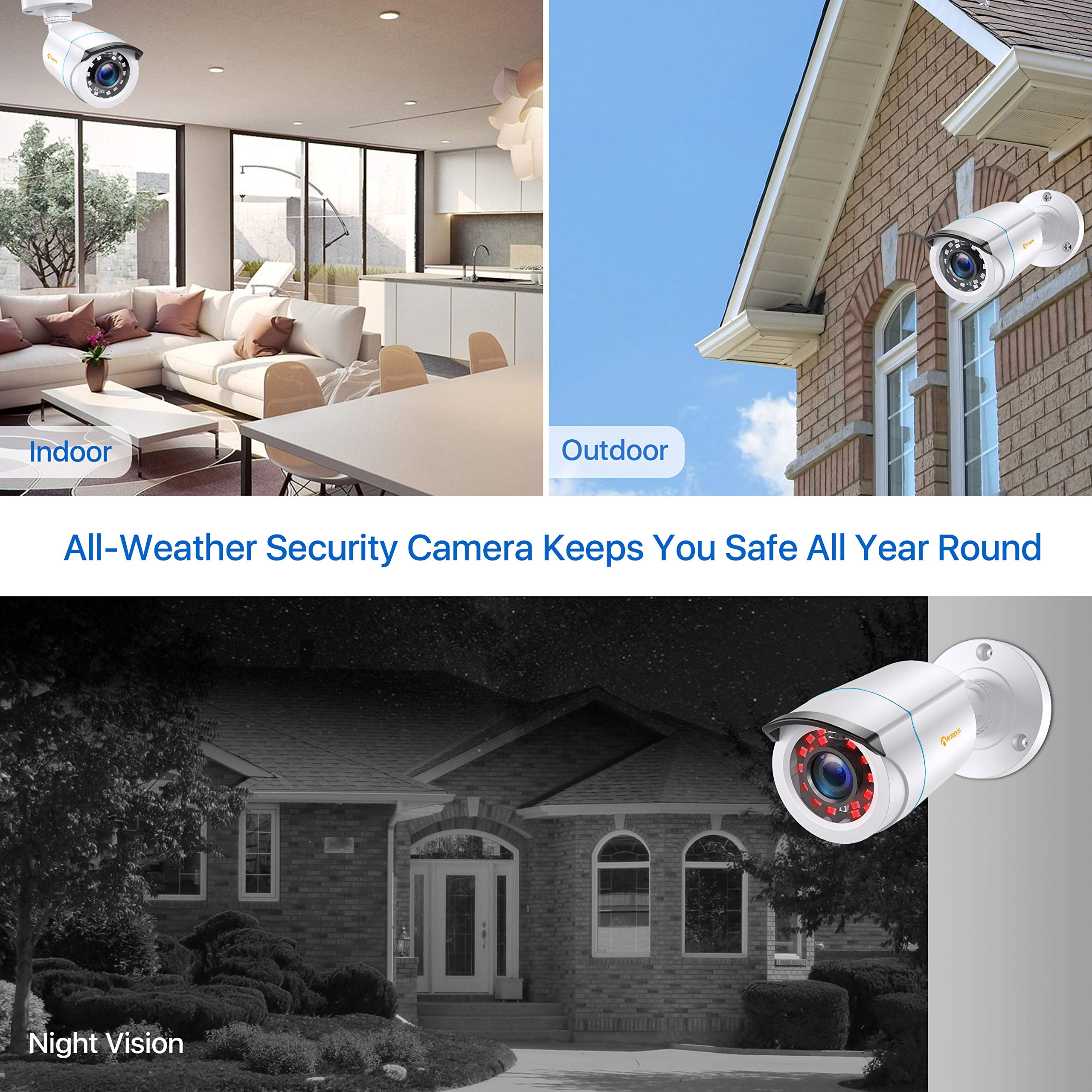 Anlapus 1080P CCTV Kit Sistema de Vigilancia 8 Canales H.265+ Videograbador DVR con 4 Cámara de Seguridad, sin Disco Duro, Visión Nocturna, Alarma Email