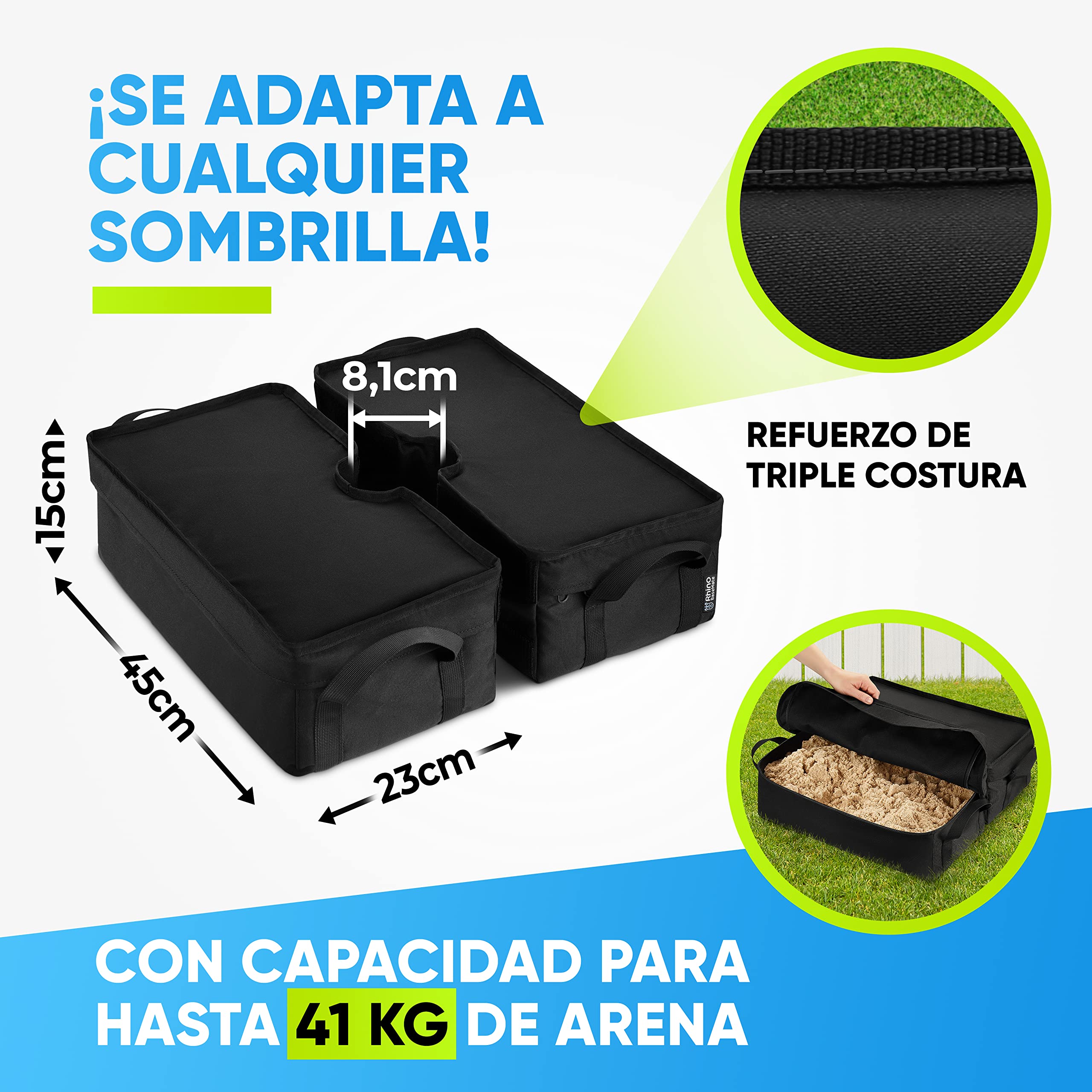Rhino - Peso de la base para sombrilla, 45,7 cm, peso de la base del paraguas, se adapta a cualquier soporte, voladizo y cualquier soporte para sombrilla de patio al aire libre, fácil de instalar